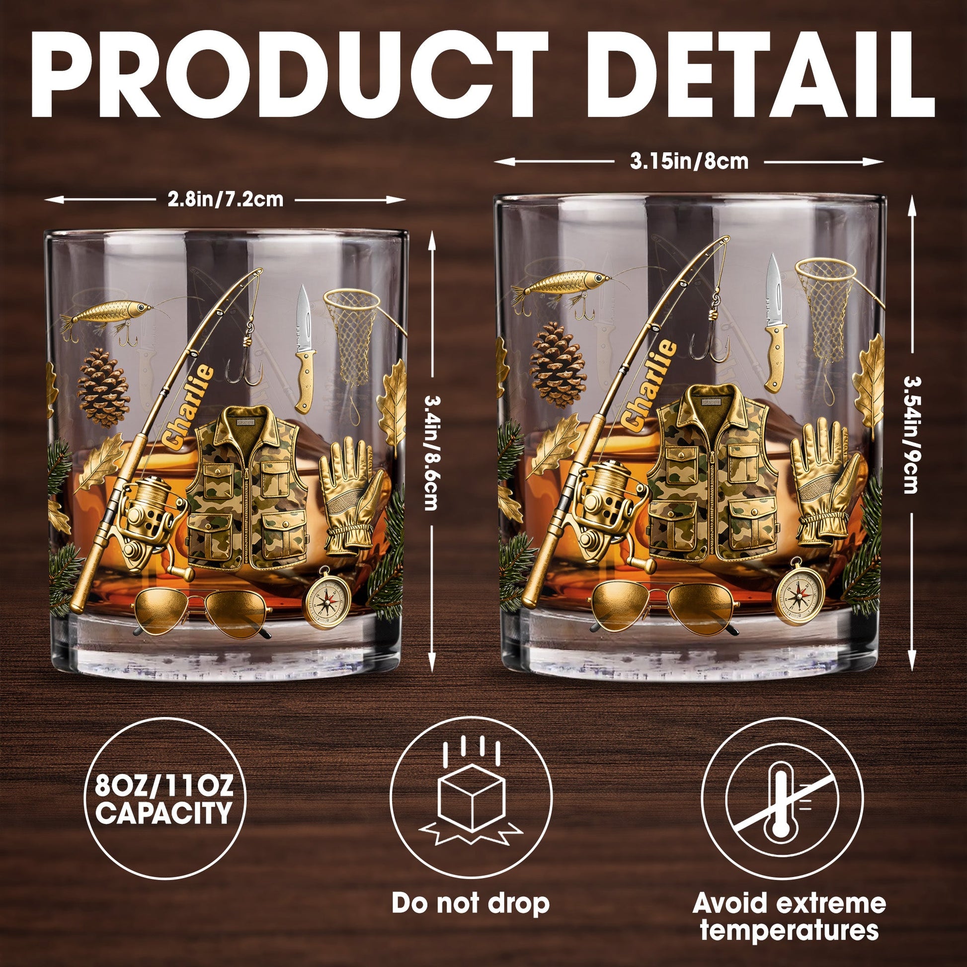 Customizable Fishing Enthusiast's Whiskey Glass - Personalized Custom Whiskey Glass - FISH016_RWG