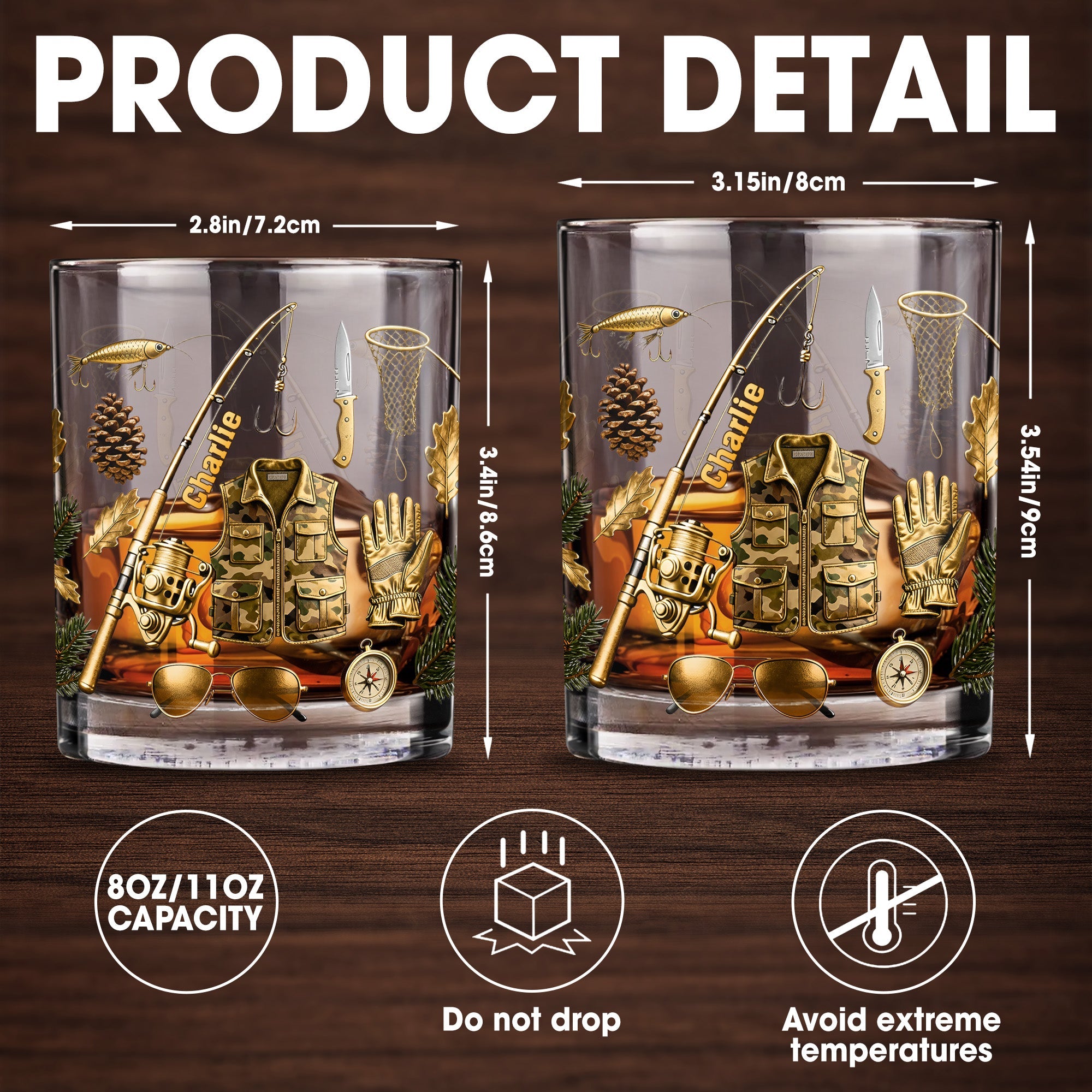 Customizable Fishing Enthusiast's Whiskey Glass - Personalized Custom Whiskey Glass - FISH016_RWG