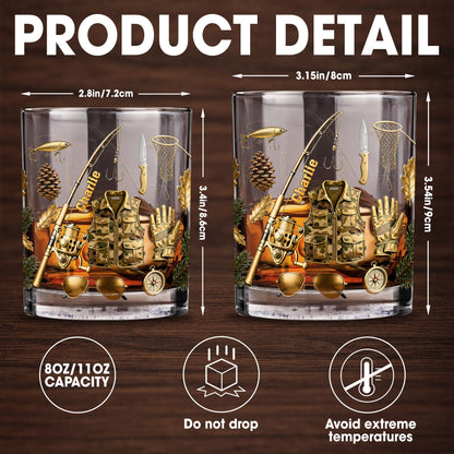 Customizable Fishing Enthusiast's Whiskey Glass - Personalized Custom Whiskey Glass - FISH016_RWG