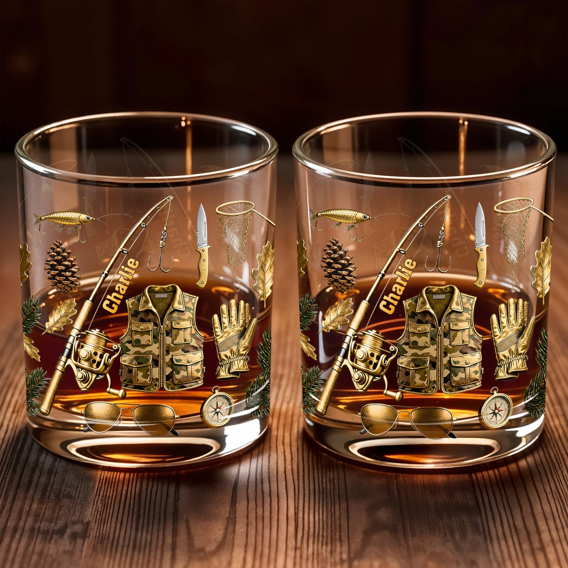 Customizable Fishing Enthusiast's Whiskey Glass - Personalized Custom Whiskey Glass - FISH016_RWG