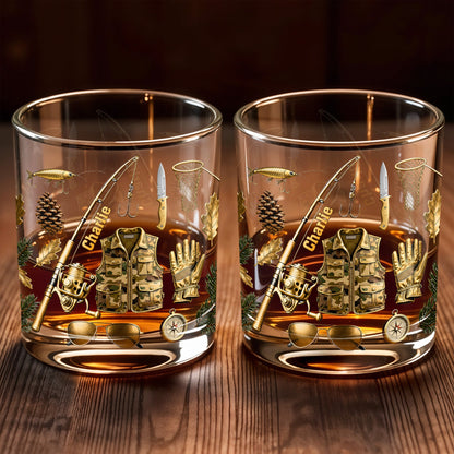 Customizable Fishing Enthusiast's Whiskey Glass - Personalized Custom Whiskey Glass - FISH016_RWG