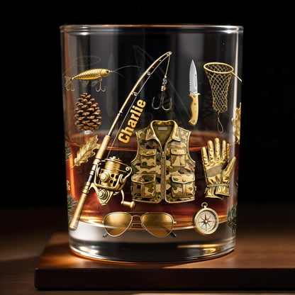 Customizable Fishing Enthusiast's Whiskey Glass - Personalized Custom Whiskey Glass - FISH016_RWG