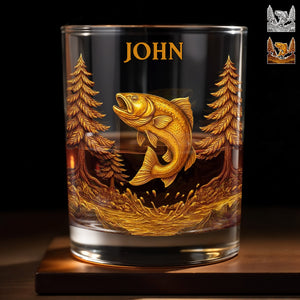 The Spirit Of Nature And Adventure, Tree And Fish Design - Personalized Custom Whiskey Glass - FISH017_RWG