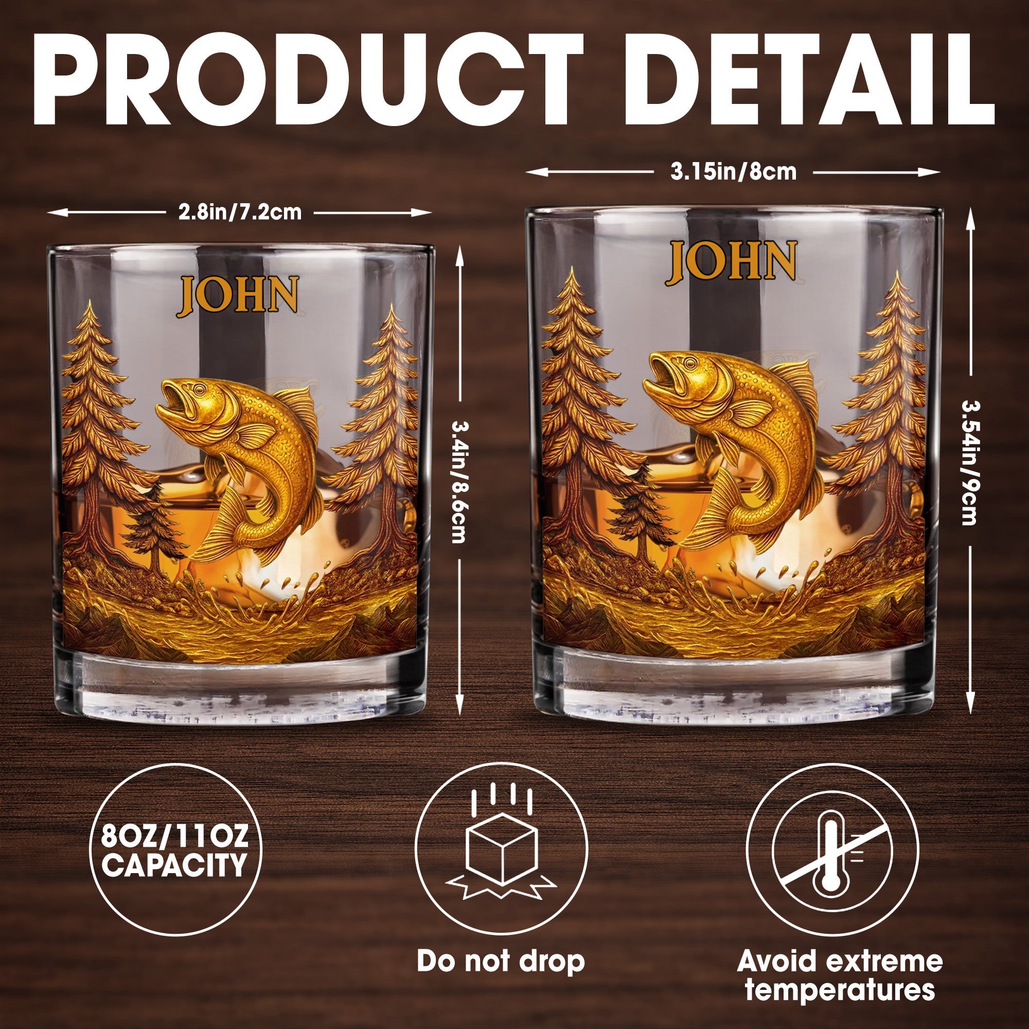 The Spirit Of Nature And Adventure, Tree And Fish Design - Personalized Custom Whiskey Glass - FISH017_RWG