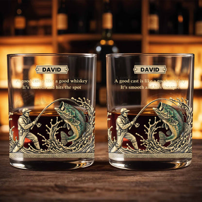 A Good Cast Is Like A Good Whiskey, Whiskey Glass For Fishing Enthusiasts - Personalized Custom Whiskey Glass - FISH020_RWG