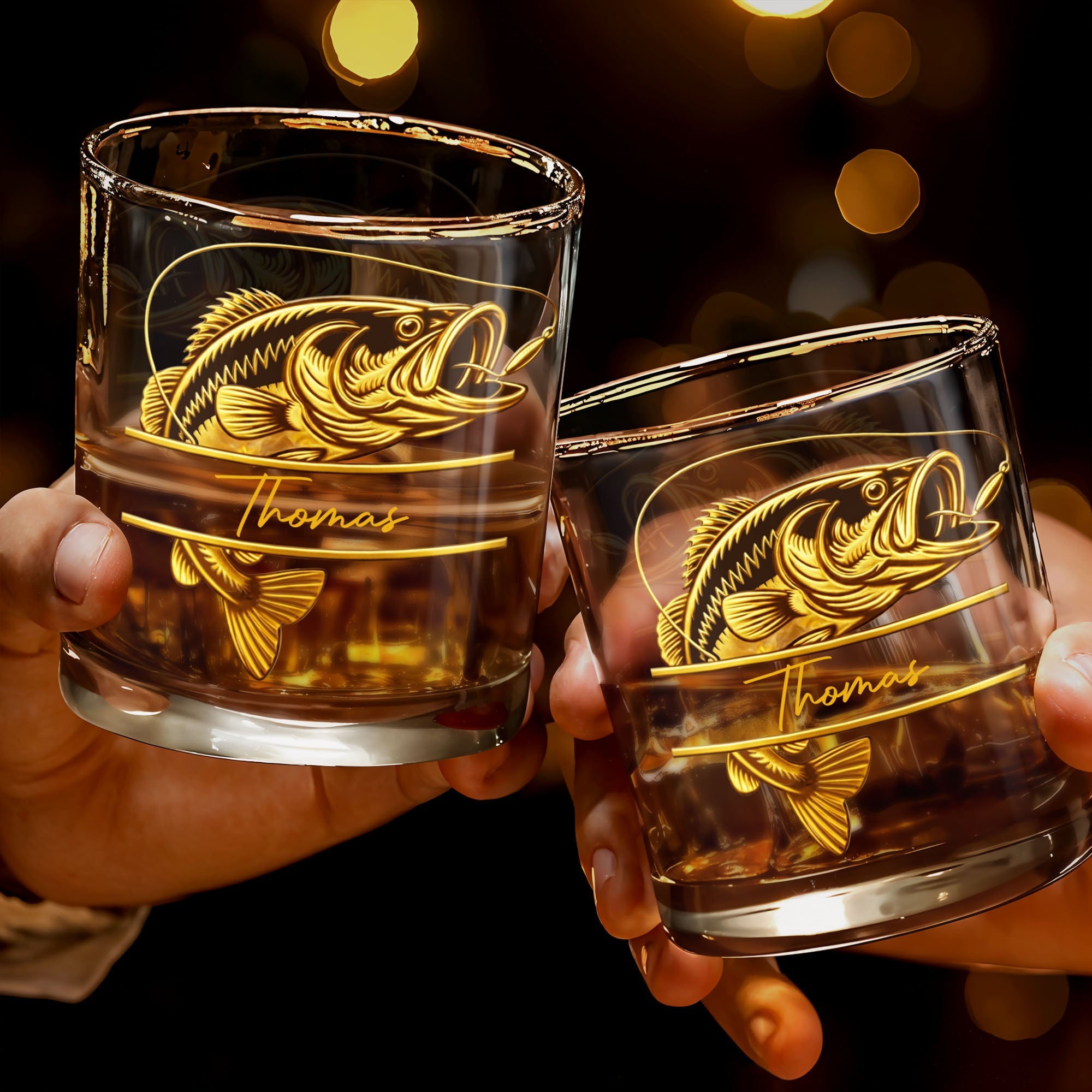 Legendary Catch Fishing Design With Bass Fish - Personalized Custom Whiskey Glass - FISH021_RWG