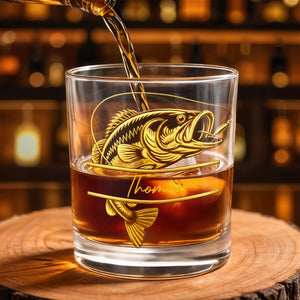 Legendary Catch Fishing Design With Bass Fish - Personalized Custom Whiskey Glass - FISH021_RWG