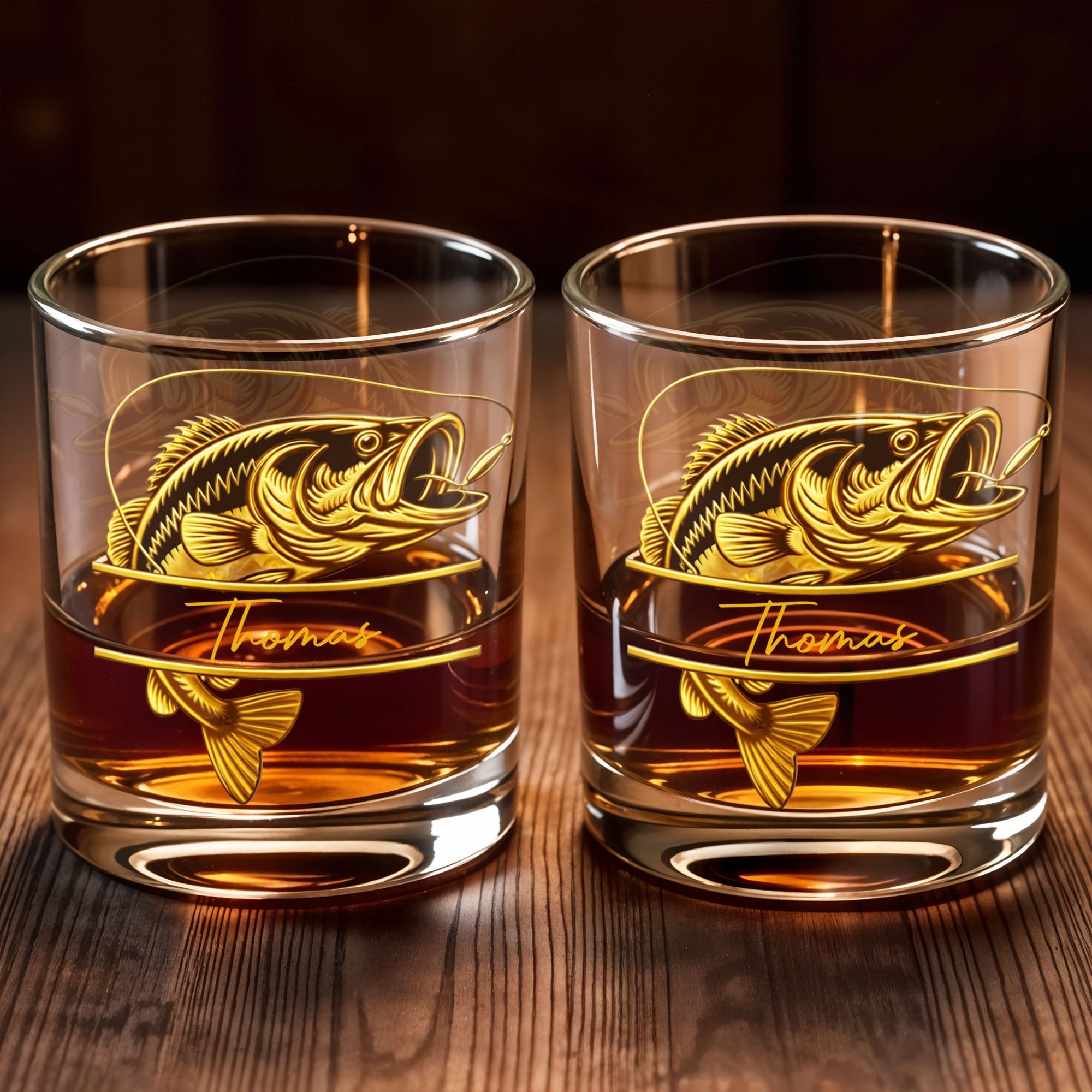 Legendary Catch Fishing Design With Bass Fish - Personalized Custom Whiskey Glass - FISH021_RWG