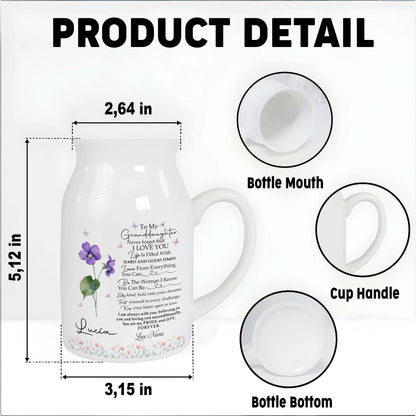 To My Granddaughter, Pride And Joy With Flowers And Hearts - Personalized Ceramic Flower Vase