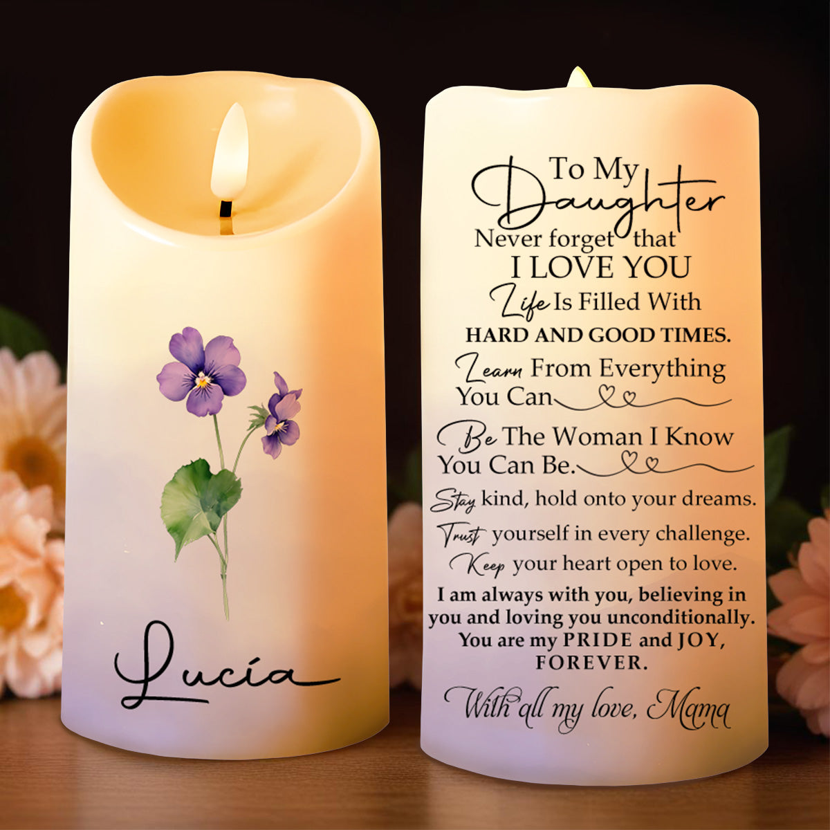Illuminate Your Space With The Beauty Of Violets - Personalized Custom LED Candle - FM006_LECA