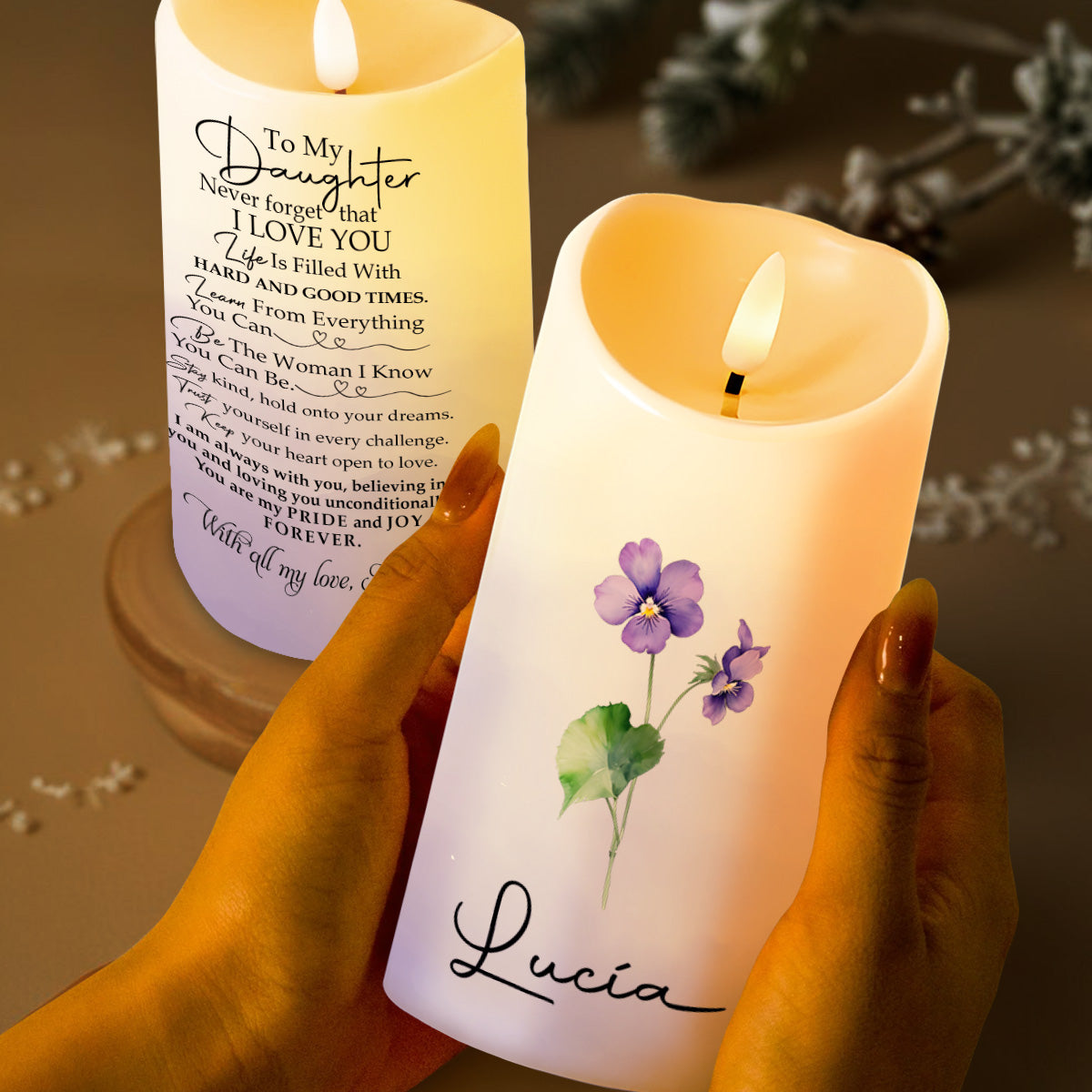 Illuminate Your Space With The Beauty Of Violets - Personalized Custom LED Candle - FM006_LECA