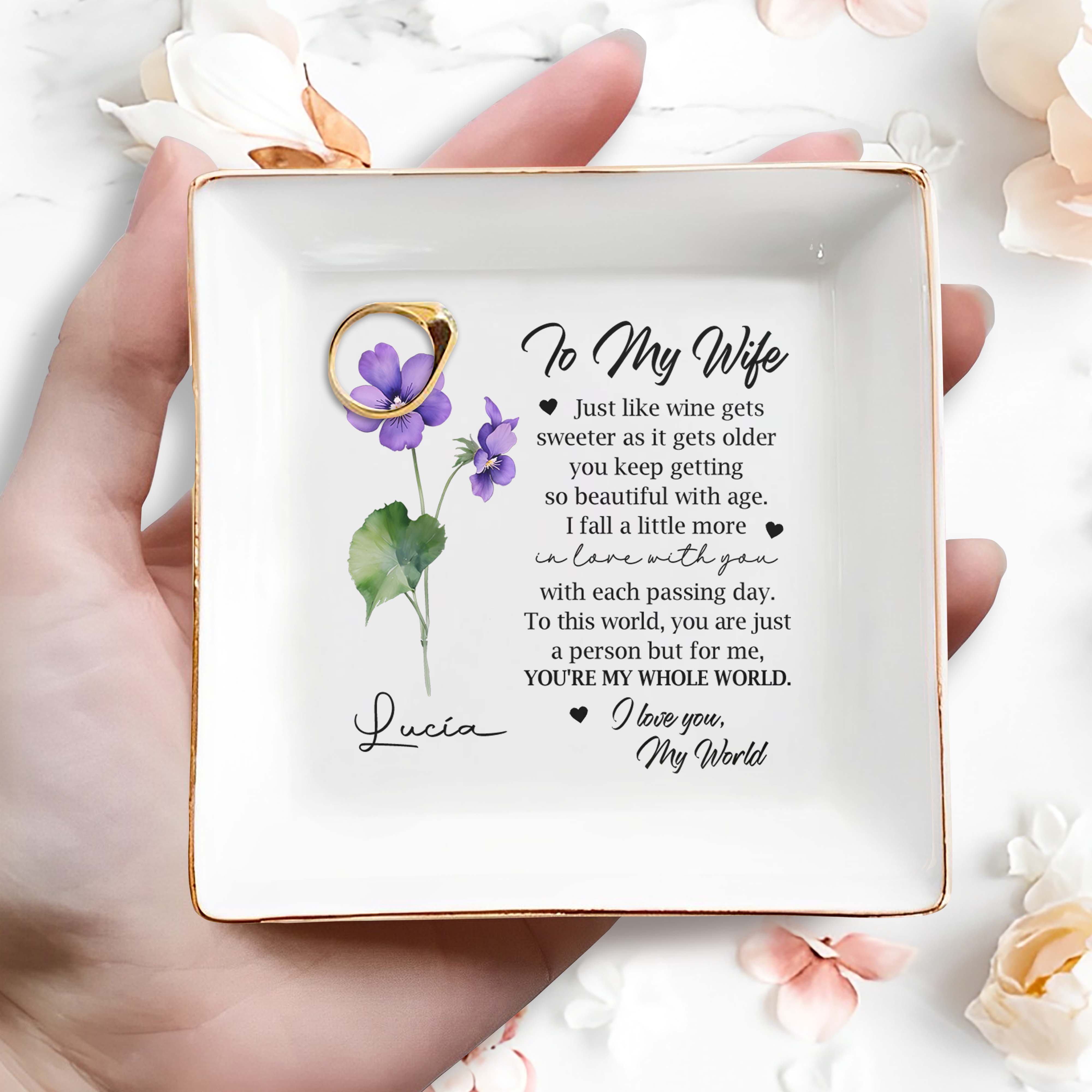 To My Wife, You'Re My Whole World - Personalized Custom Jewelry Dish - FM026_SCRD