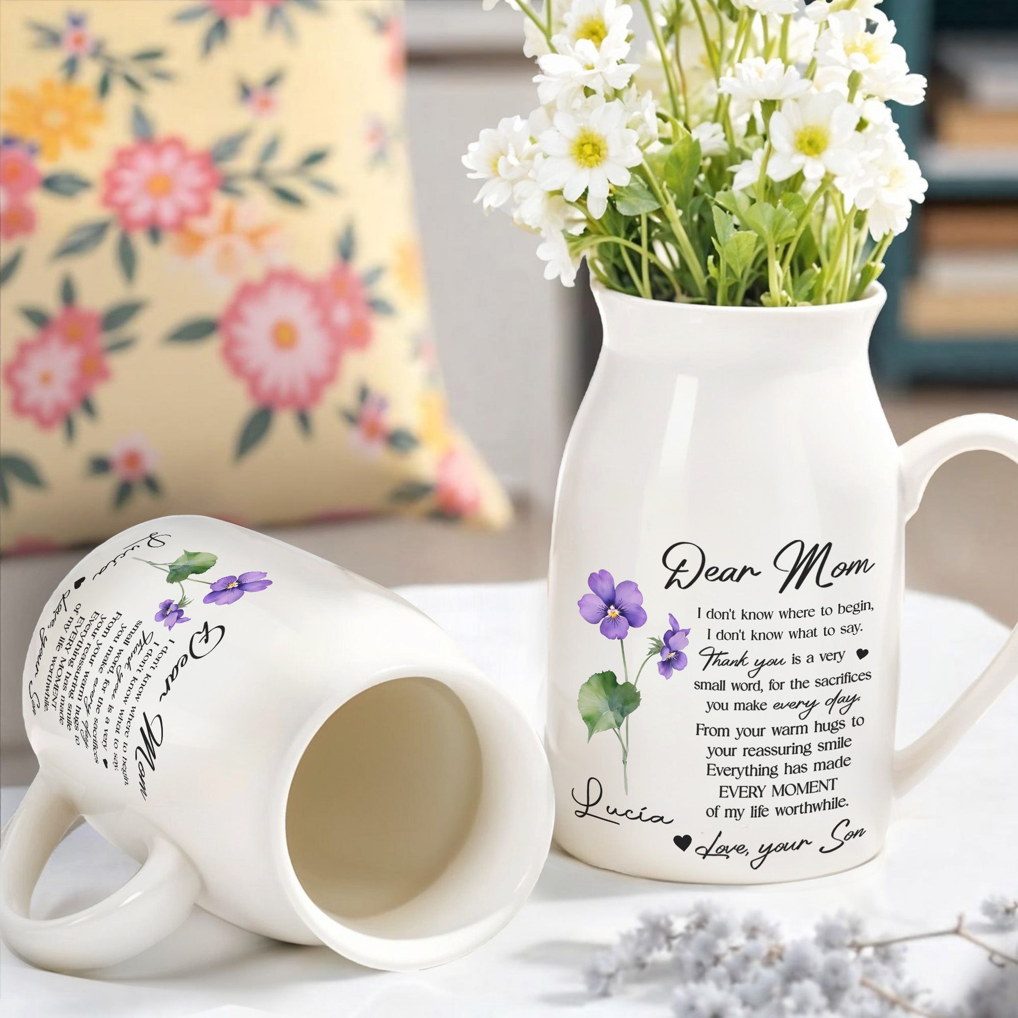 Dear Mom, I Don't Know Where To Begin, Flowers - Personalized Ceramic Flower Vase