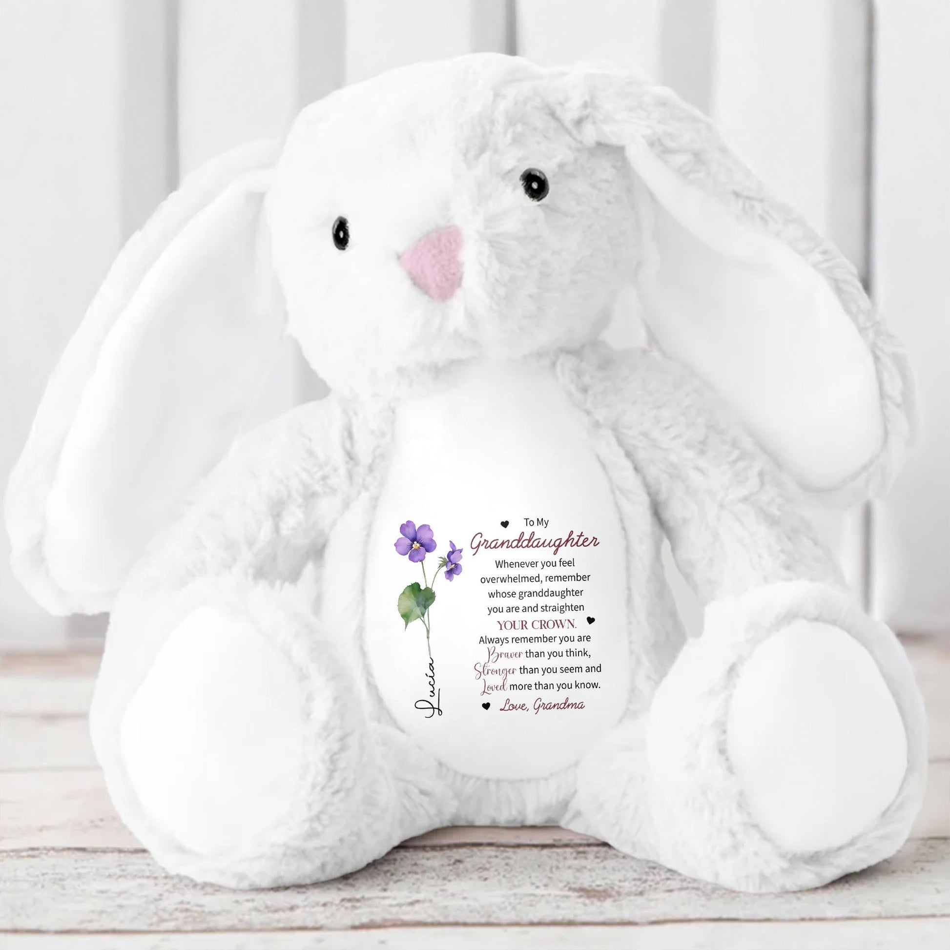 To My Granddaughter, Whenever You Feel Overwhelmed, Remember Who You Are, Flowers - Personalized Stuffed Bunny - FM032_BUN