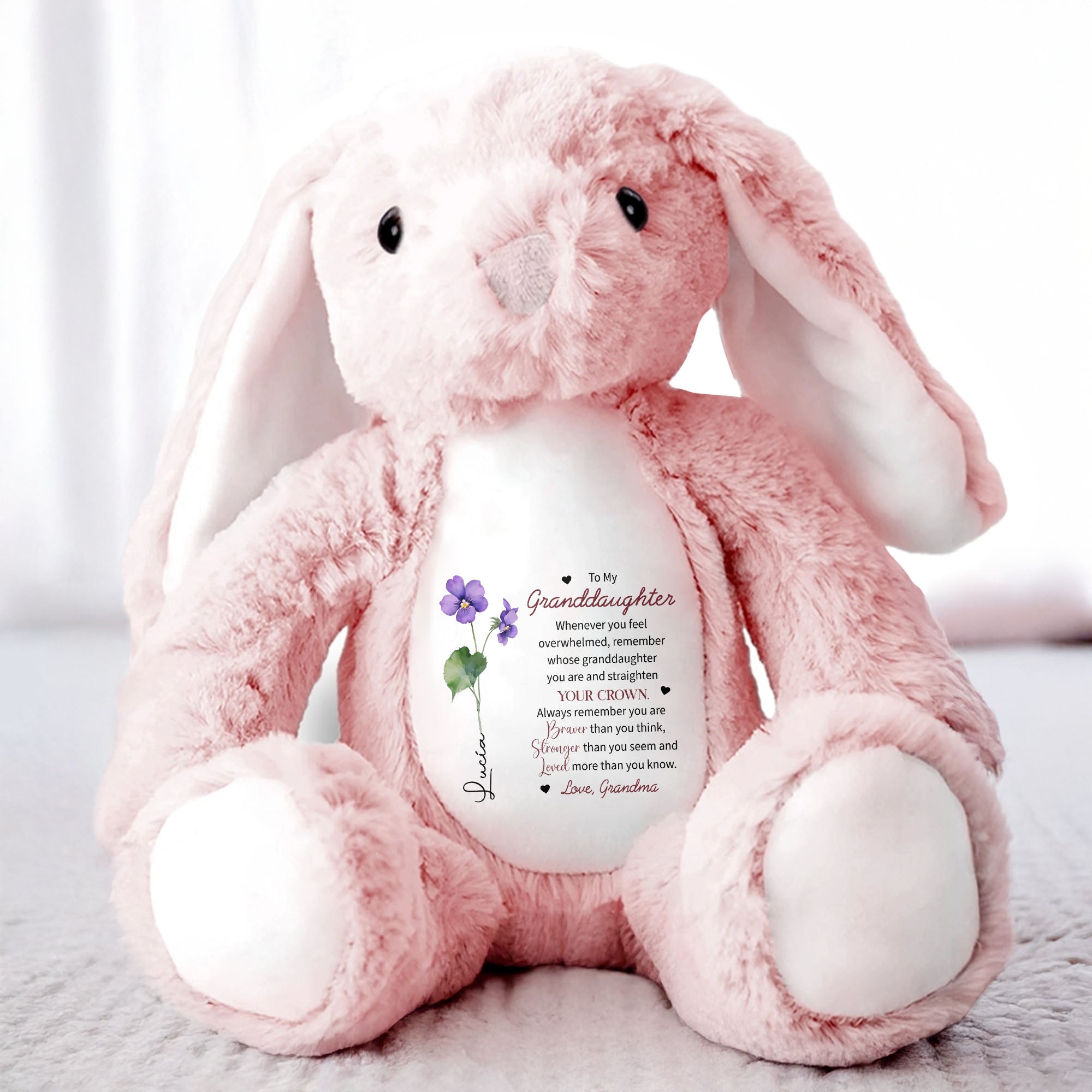 To My Granddaughter, Whenever You Feel Overwhelmed, Remember Who You Are, Flowers - Personalized Stuffed Bunny - FM032_BUN