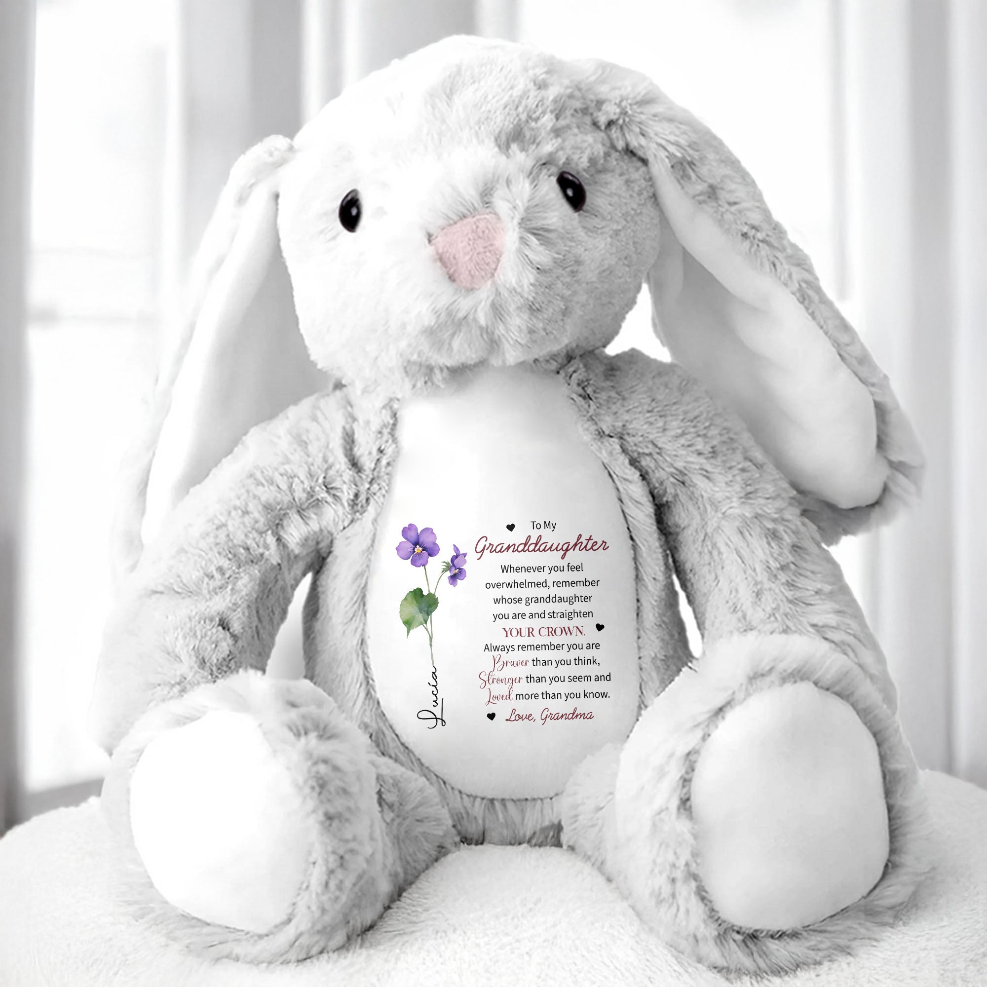 To My Granddaughter, Whenever You Feel Overwhelmed, Remember Who You Are, Flowers - Personalized Stuffed Bunny - FM032_BUN