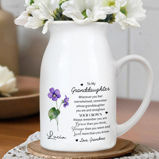 Straighten Your Crown Granddaughter Flower Vase - Personalized Ceramic Flower Vase