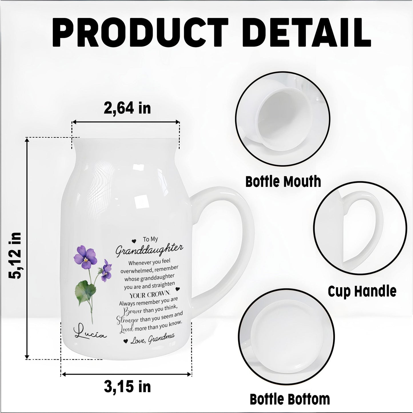 Straighten Your Crown Granddaughter Flower Vase - Personalized Ceramic Flower Vase