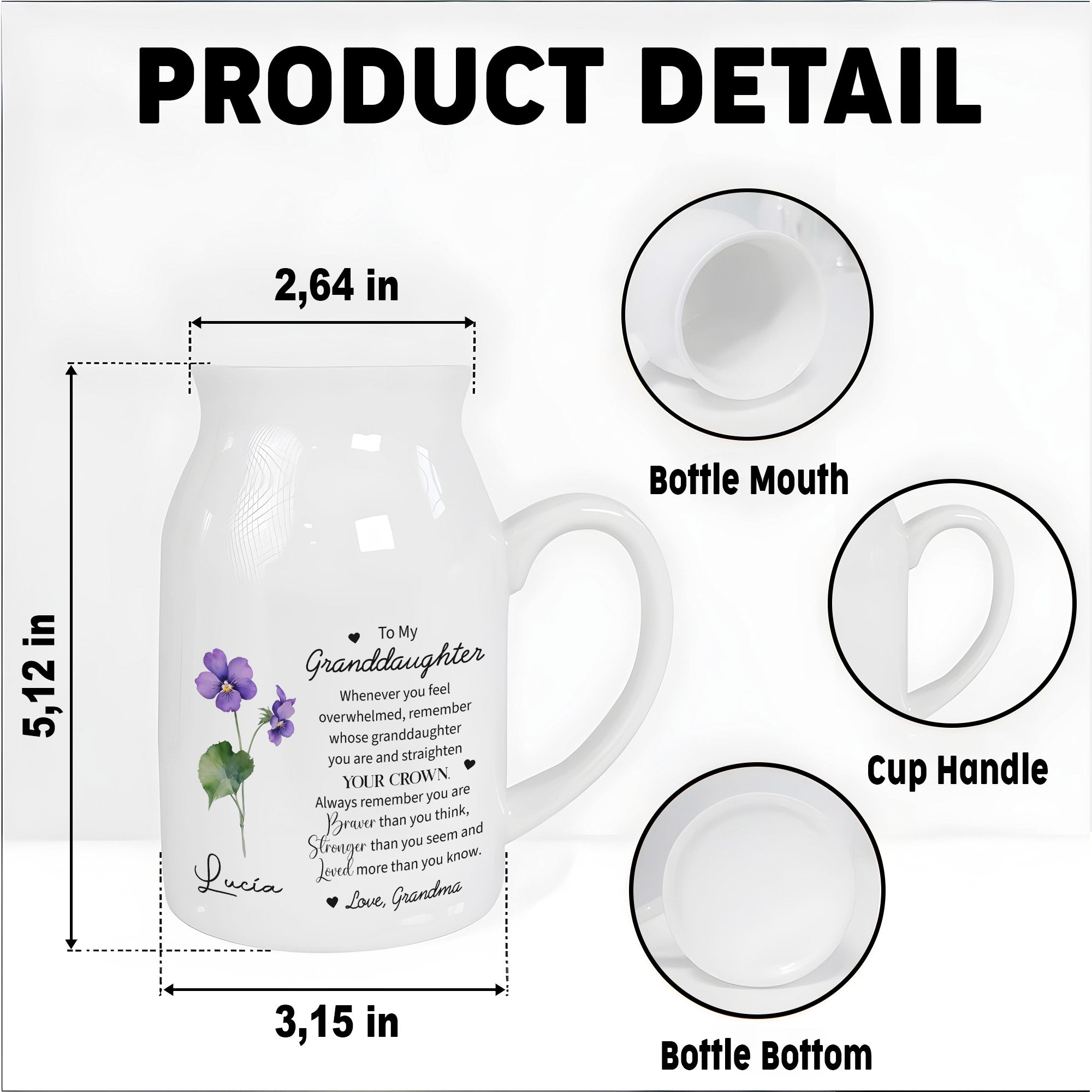 Straighten Your Crown Granddaughter Flower Vase - Personalized Ceramic Flower Vase