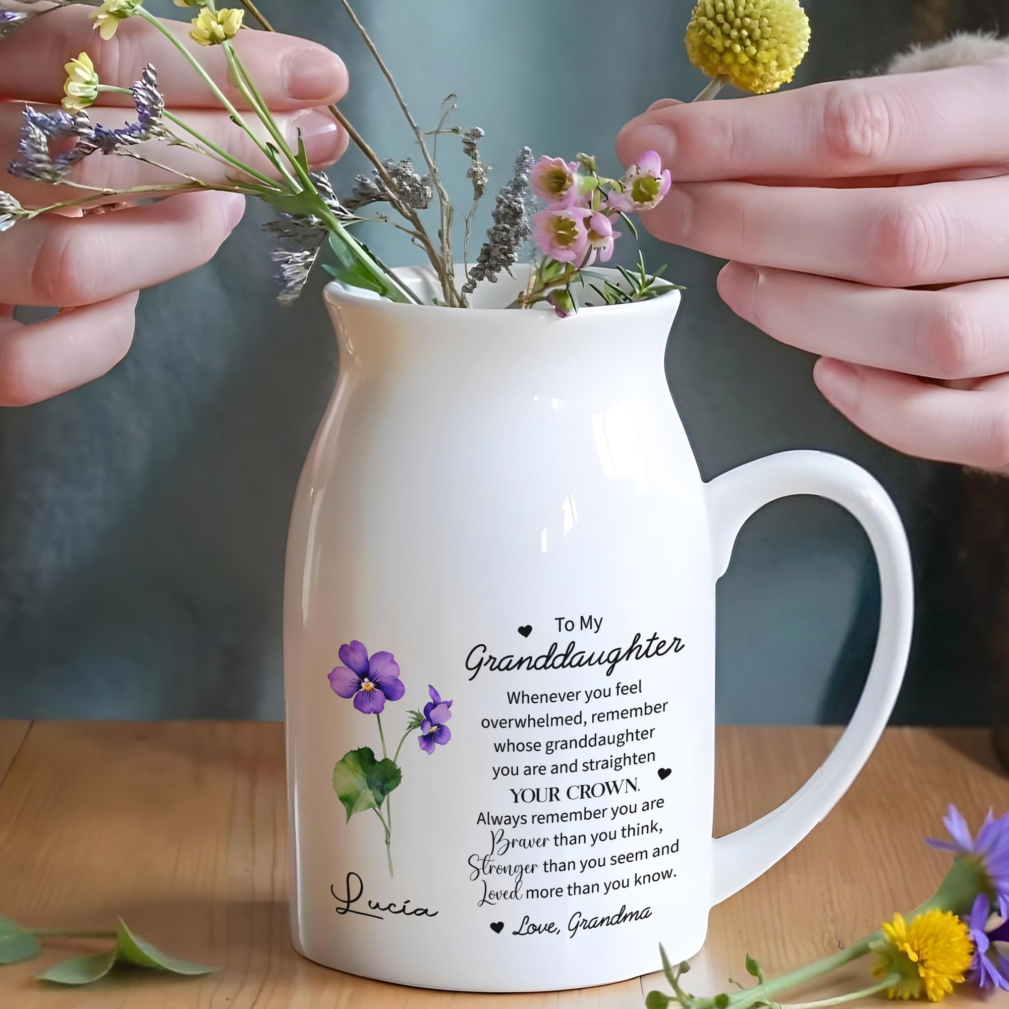 Straighten Your Crown Granddaughter Flower Vase - Personalized Ceramic Flower Vase