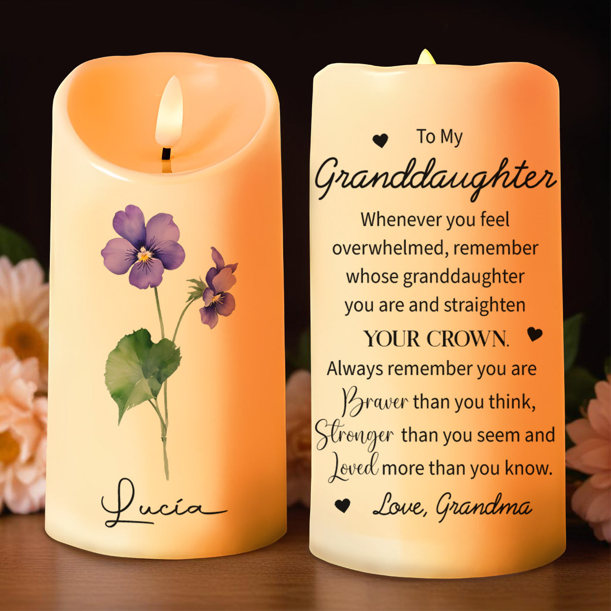 Straighten Your Crown, Granddaughter Encouragement Candle - Personalized Custom LED Candle - FM032_LECA