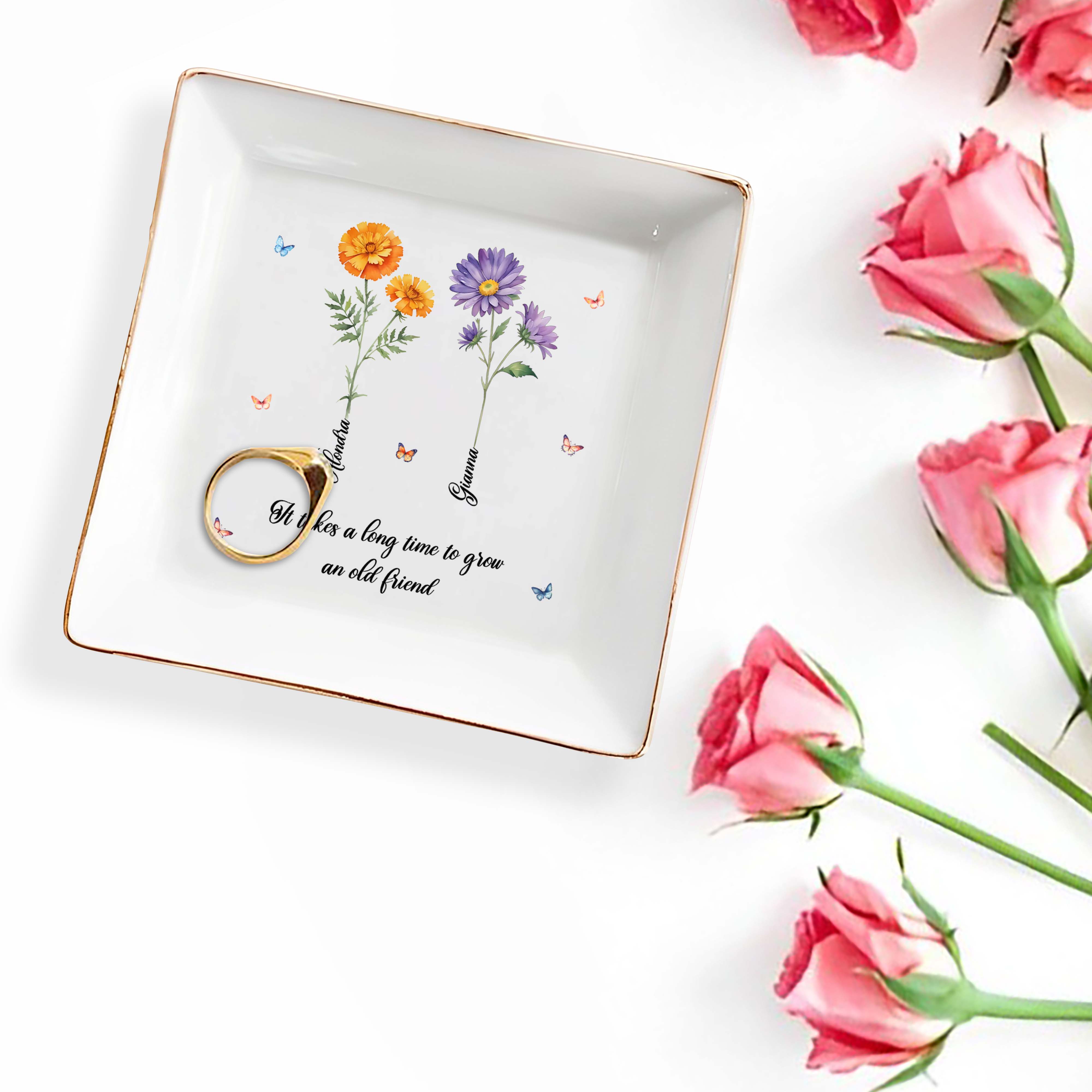 If Friends Were Flowers I'd Pick You - Personalized Custom Jewelry Dish - FM037_SCRD