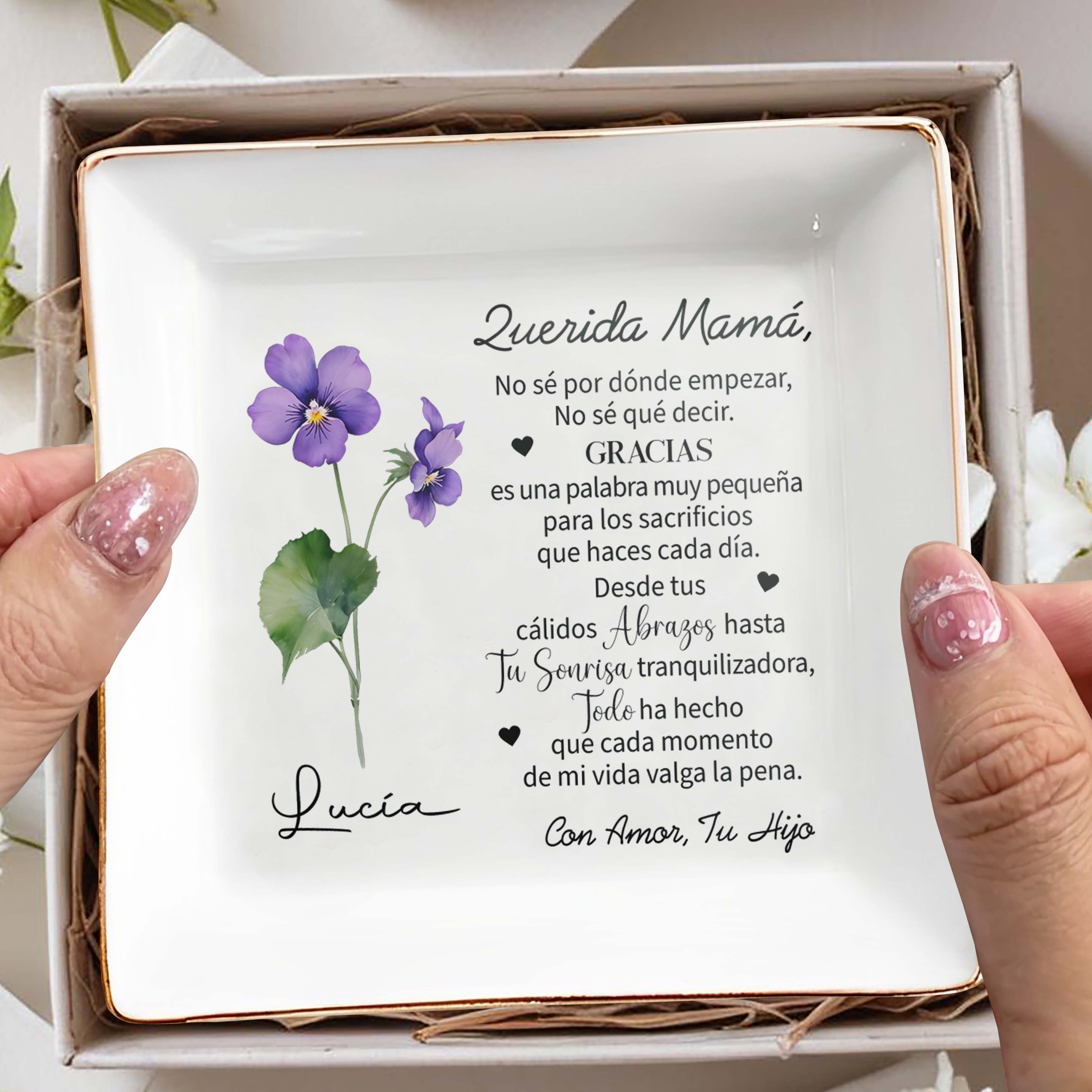 Querida Mamá - Personalized Custom Jewelry Dish - FM082_SCRD