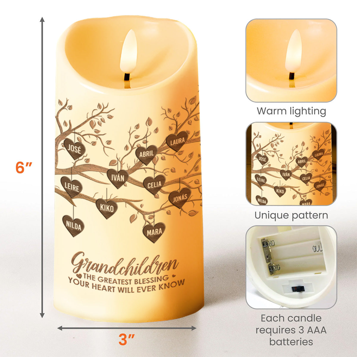 Grandchildren The Greatest Blessing Beautiful Tree Design - Personalized Custom LED Candle - FM099_LECA
