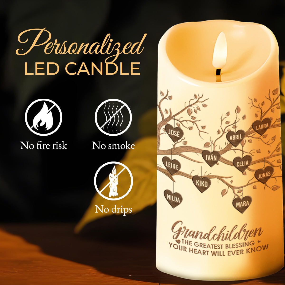 Grandchildren The Greatest Blessing Beautiful Tree Design - Personalized Custom LED Candle - FM099_LECA
