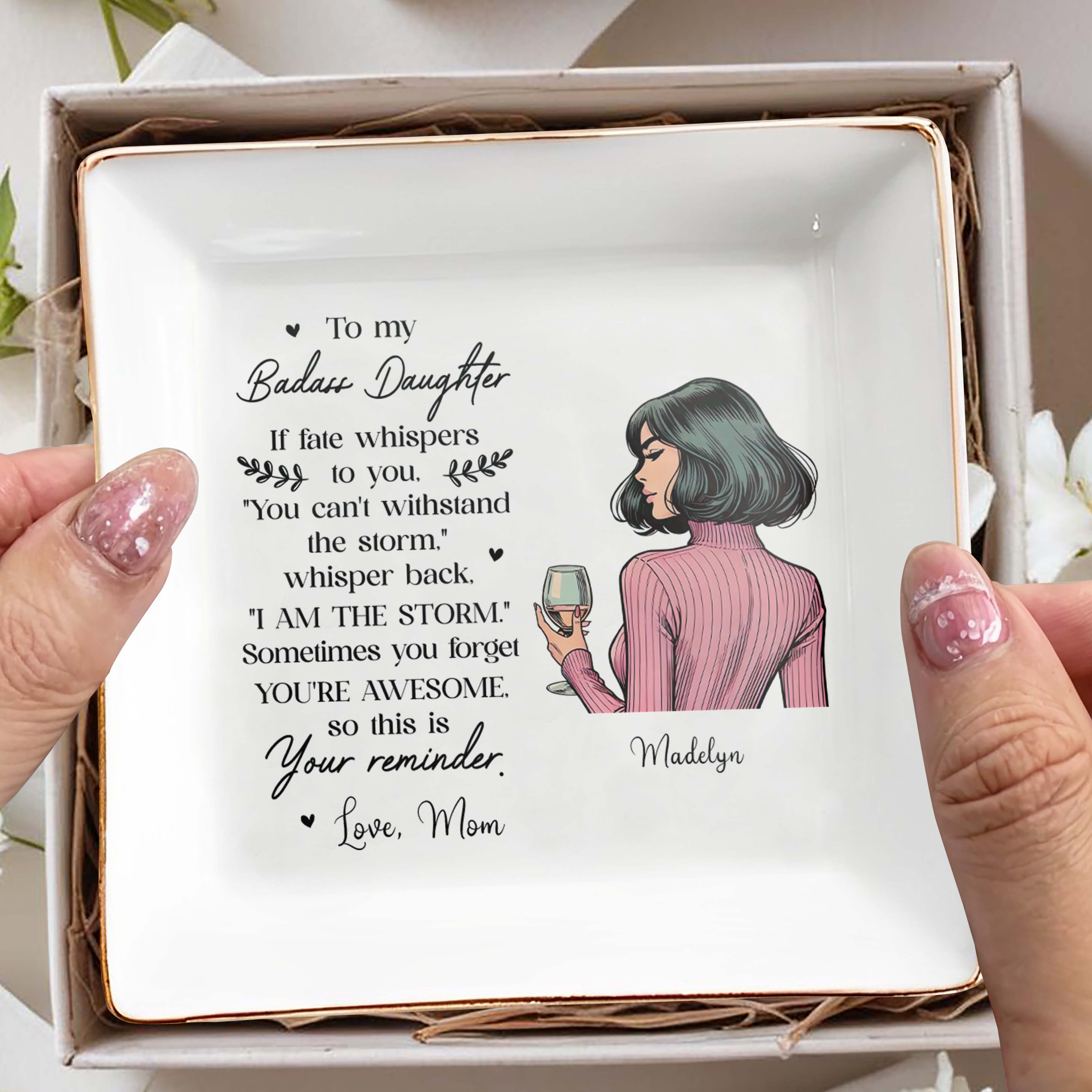 Badass Daughter Inspirational Quote - Personalized Custom Jewelry Dish - FM116_SCRD