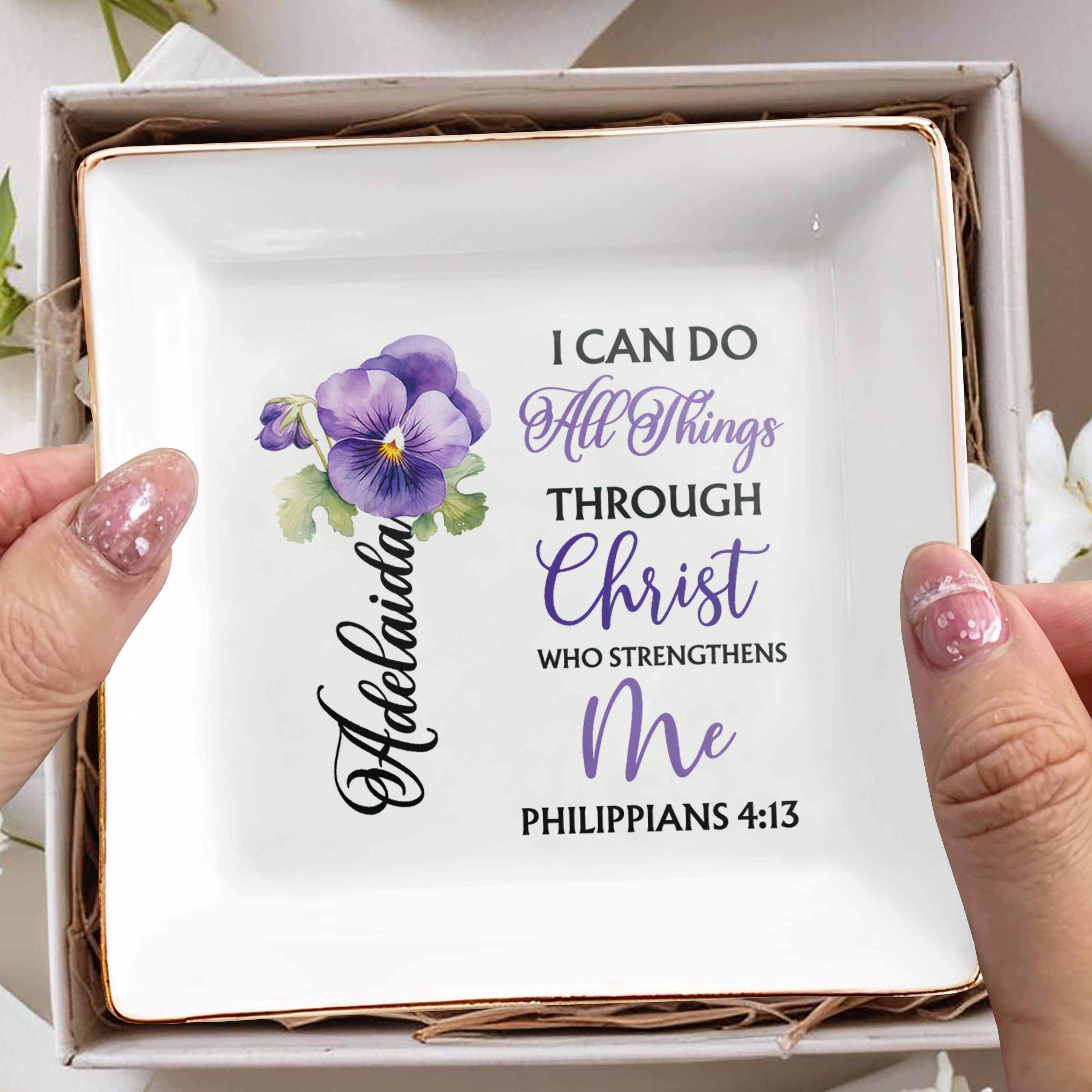 I Can Do All Things Through Christ Who Strengthens Me - Personalized Custom Jewelry Dish - FTH005_SCRD
