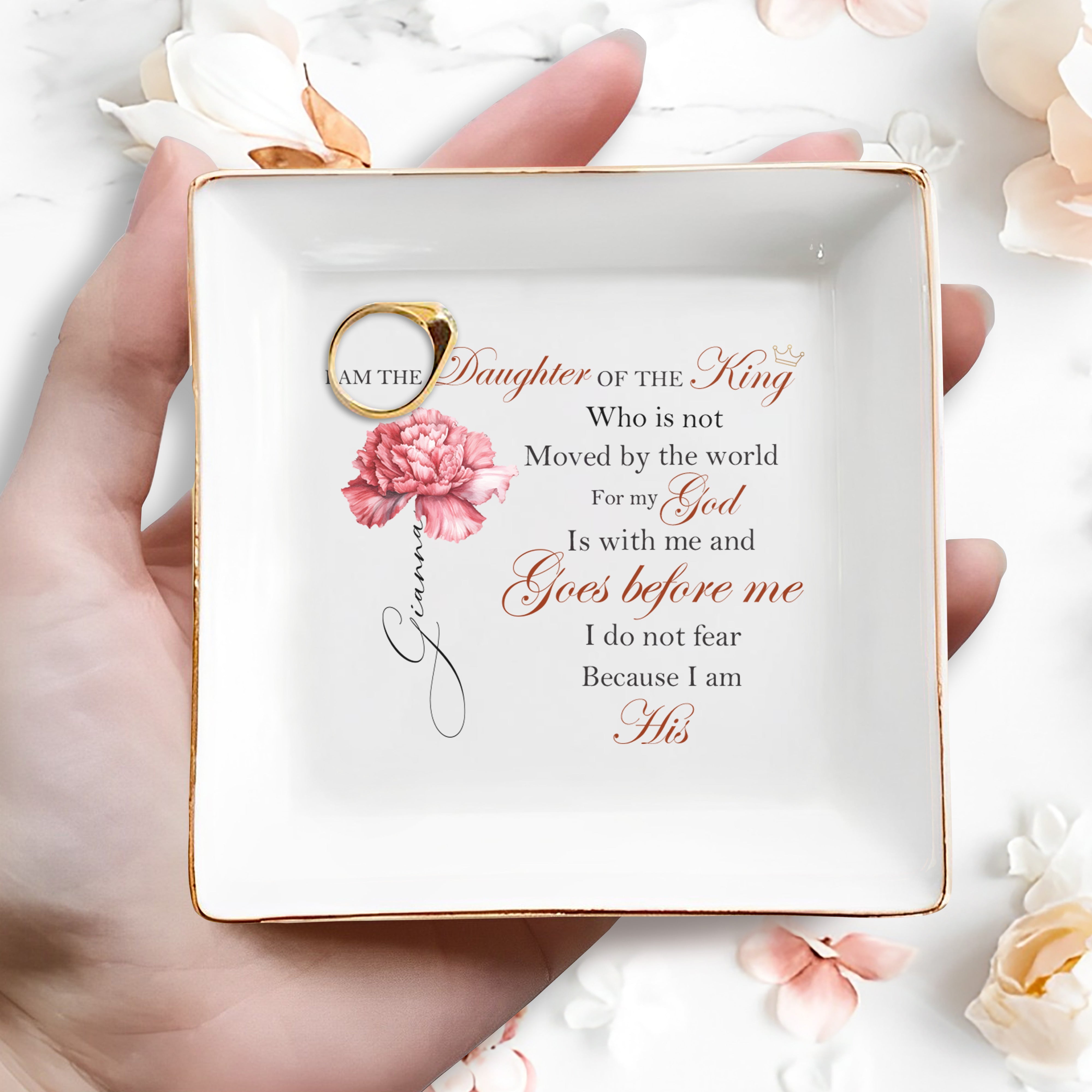 I Am The Daughter Of The King Inspirational Quote - Personalized Custom Jewelry Dish - FTH006_SCRD