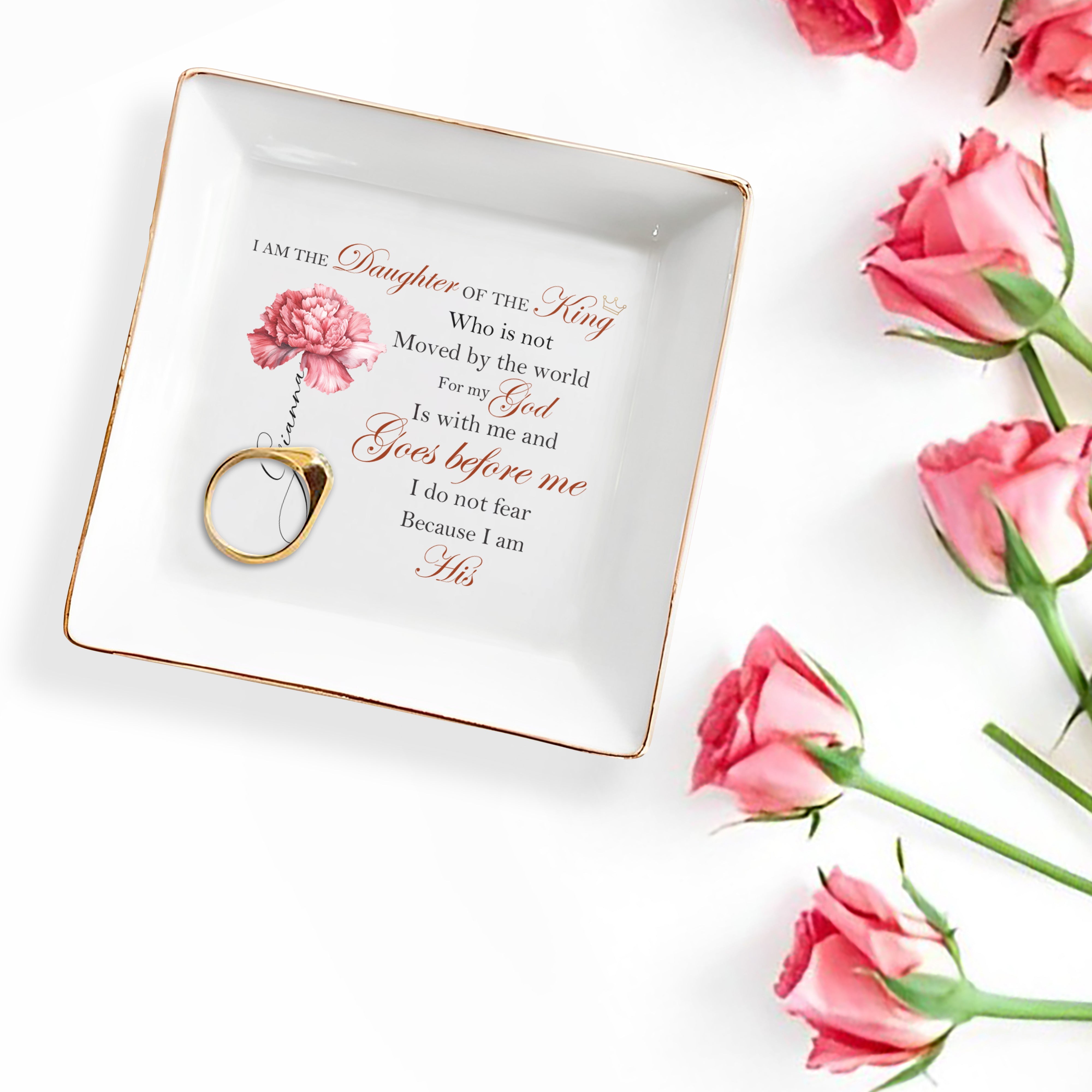 I Am The Daughter Of The King Inspirational Quote - Personalized Custom Jewelry Dish - FTH006_SCRD