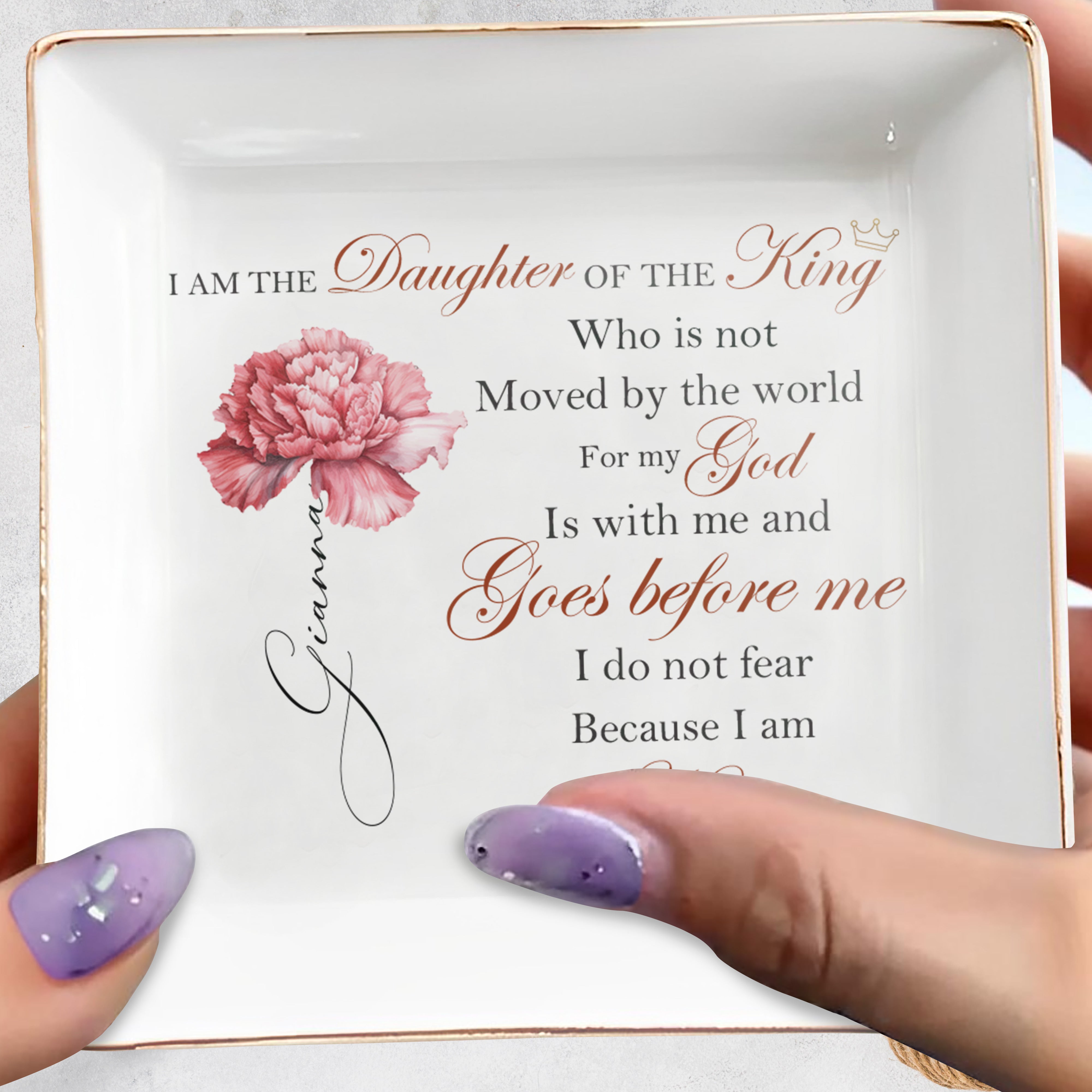 I Am The Daughter Of The King Inspirational Quote - Personalized Custom Jewelry Dish - FTH006_SCRD