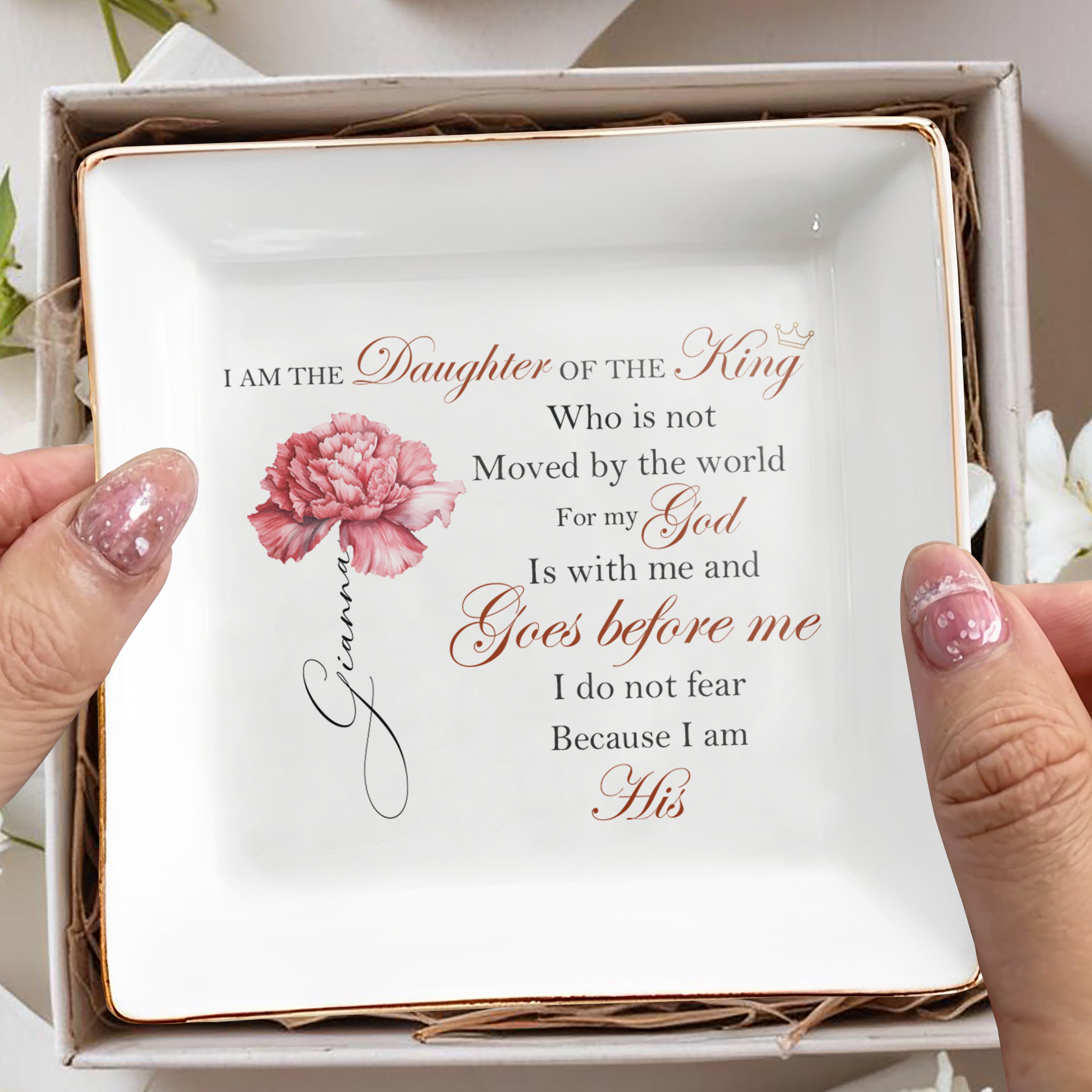 I Am The Daughter Of The King Inspirational Quote - Personalized Custom Jewelry Dish - FTH006_SCRD