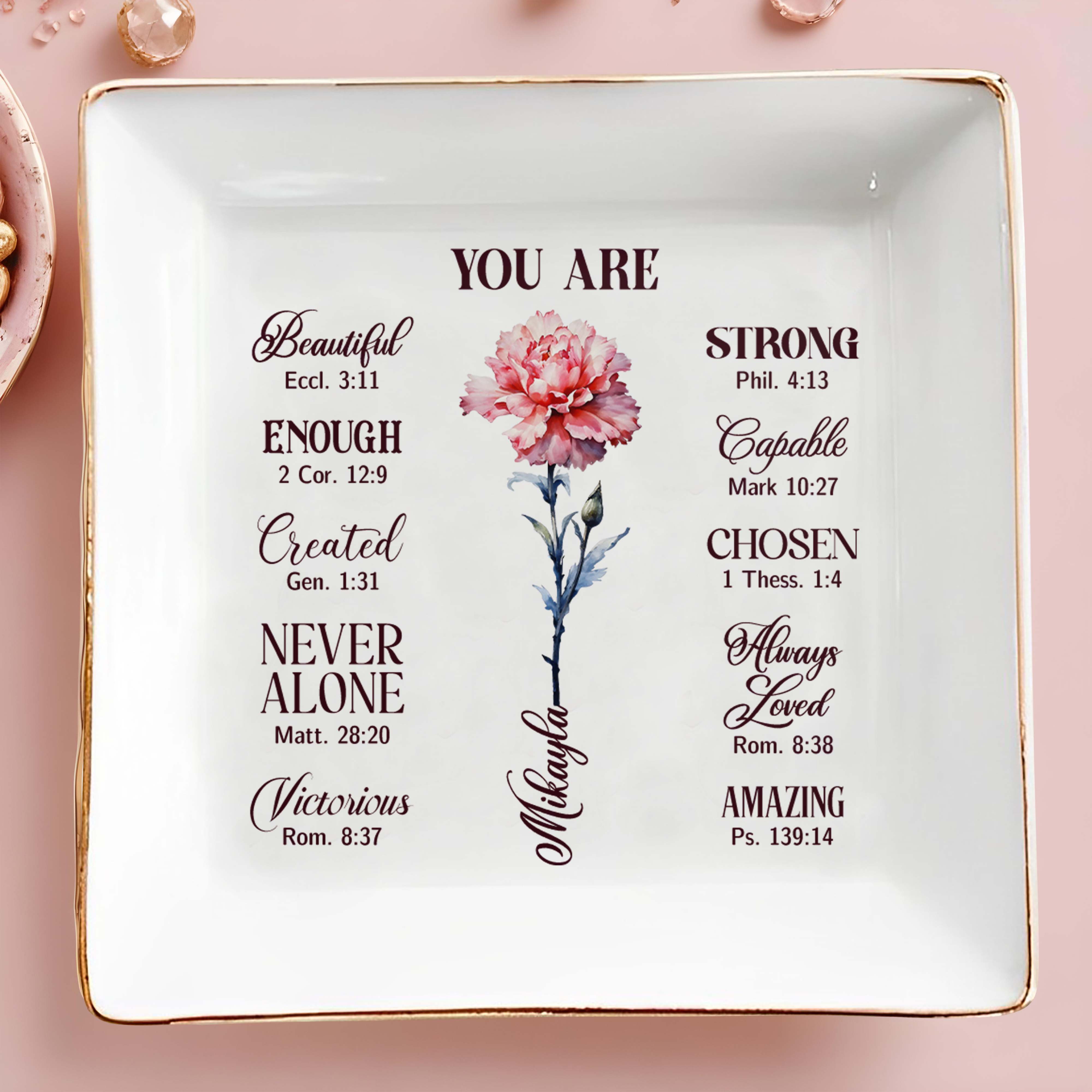 Inspirational Quotes With Beautiful Flower Design - Personalized Custom Jewelry Dish - FTH016_SCRD