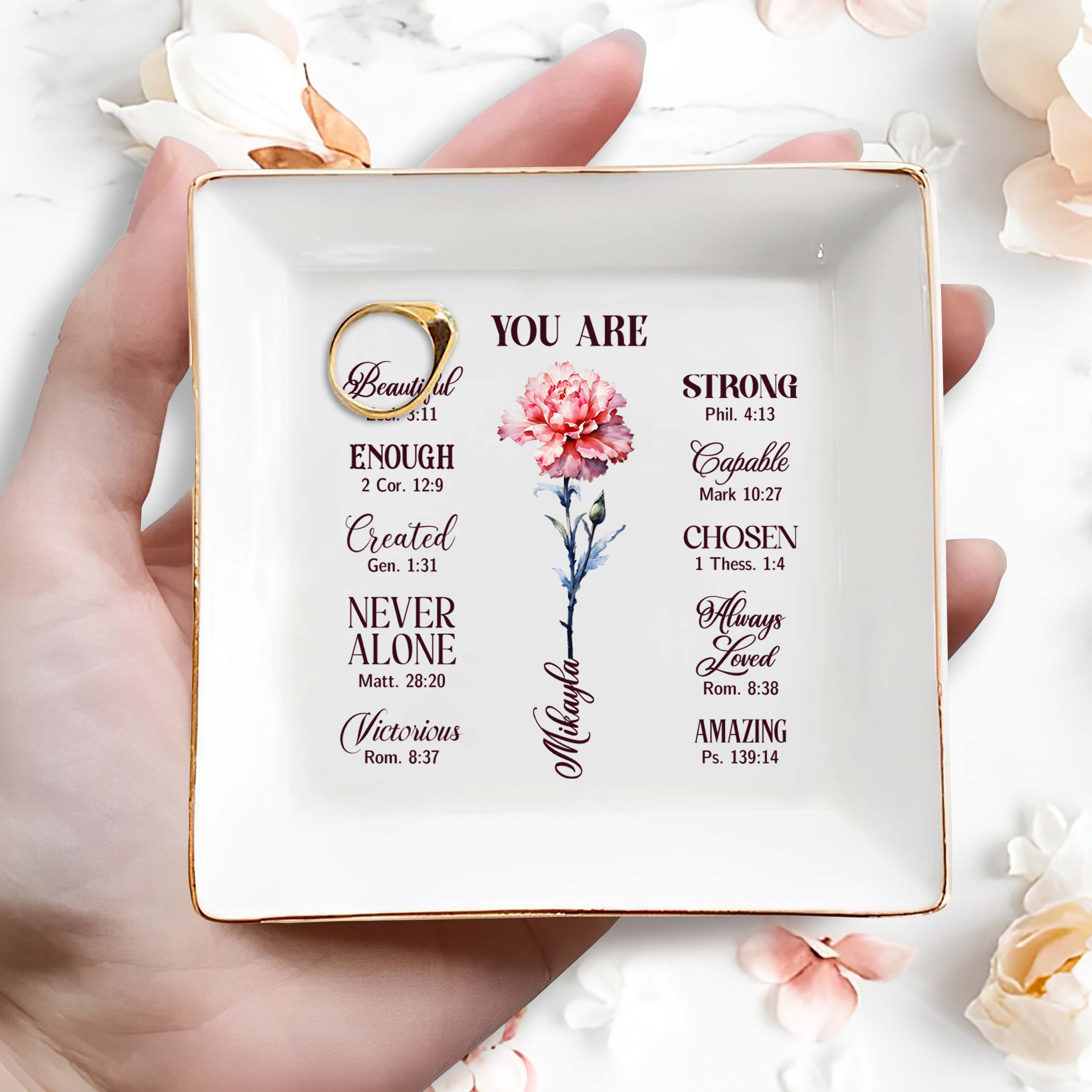 Inspirational Quotes With Beautiful Flower Design - Personalized Custom Jewelry Dish - FTH016_SCRD