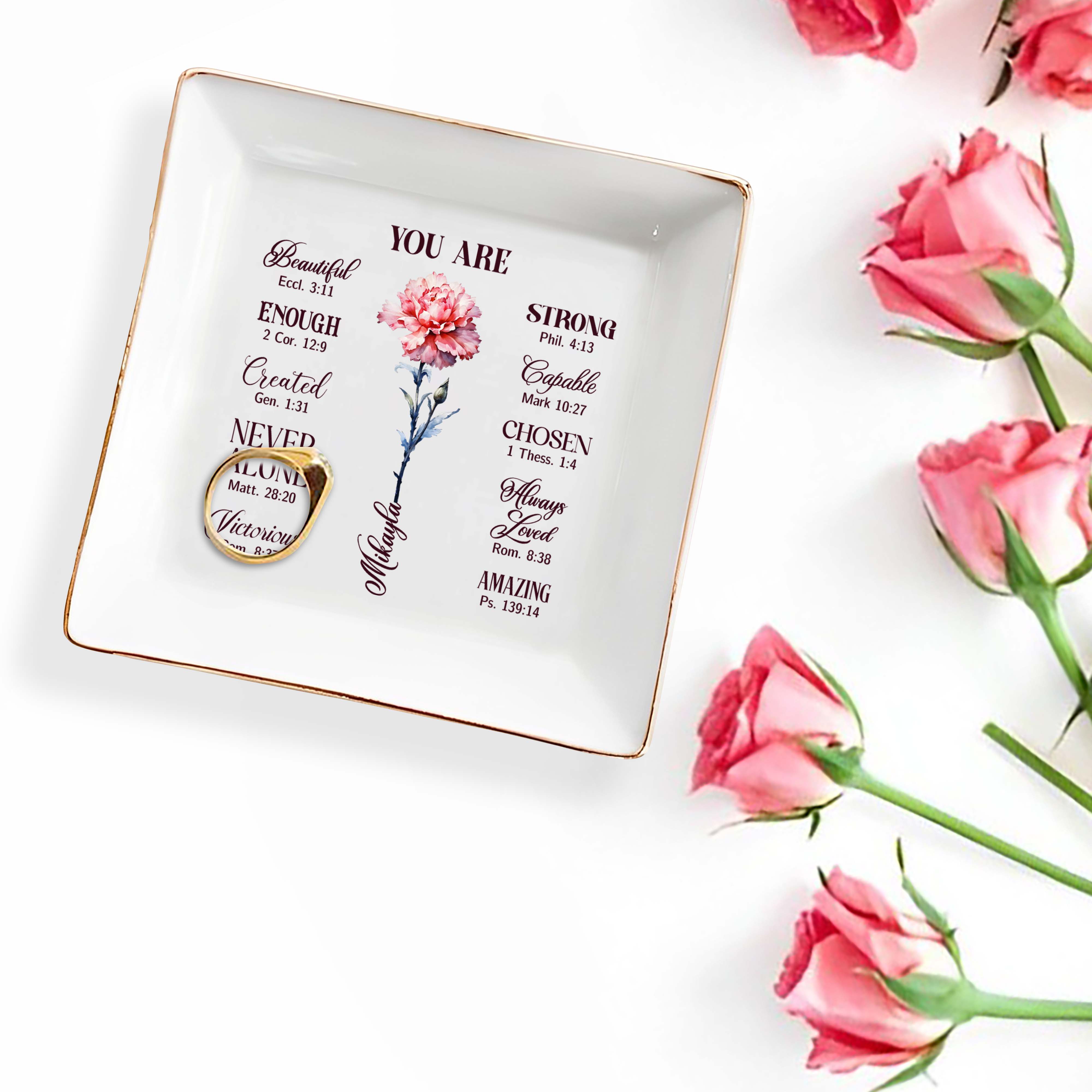Inspirational Quotes With Beautiful Flower Design - Personalized Custom Jewelry Dish - FTH016_SCRD