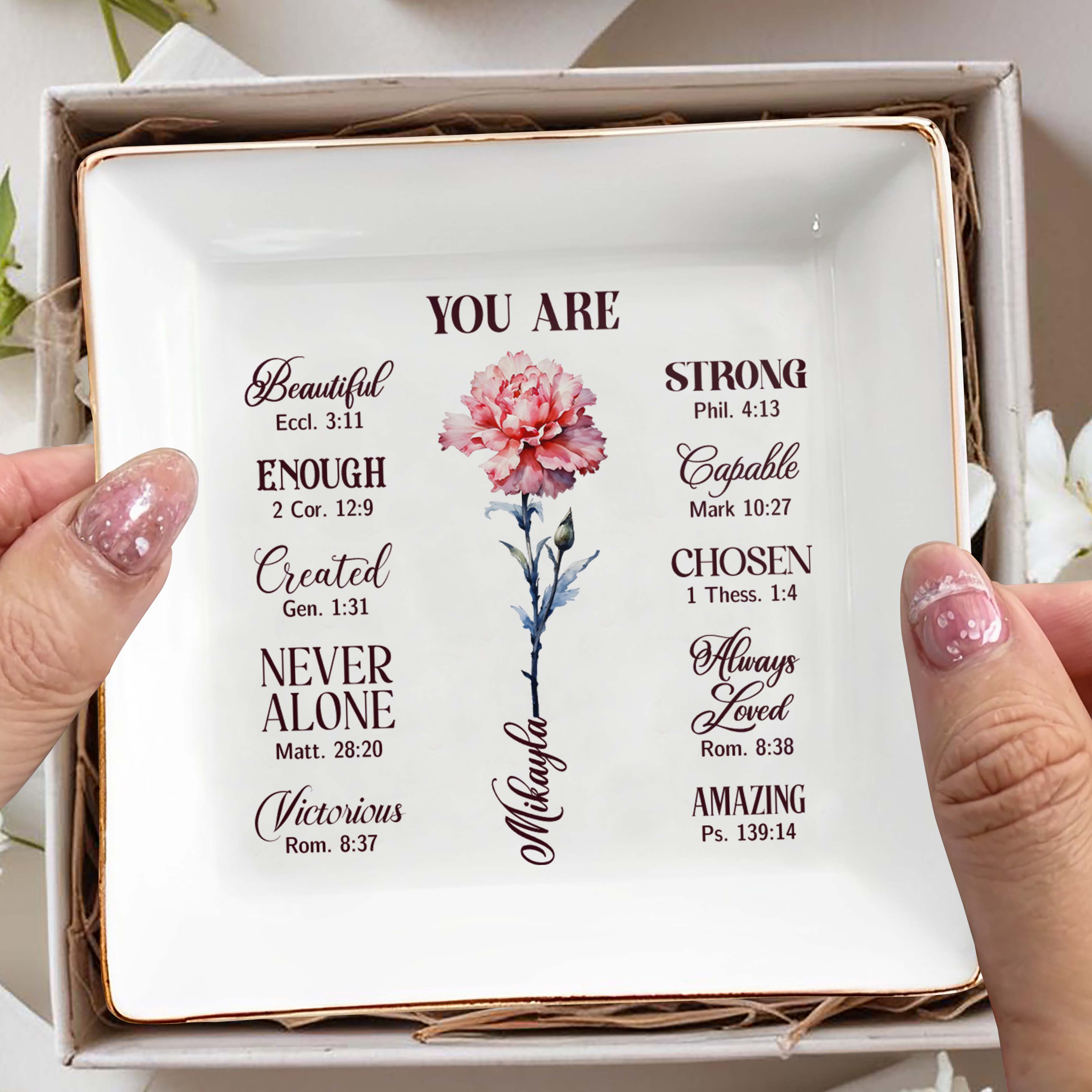 Inspirational Quotes With Beautiful Flower Design - Personalized Custom Jewelry Dish - FTH016_SCRD