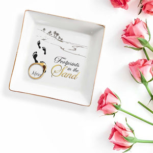 Footprints in the Sand With Beach and Palm Trees - Personalized Custom Jewelry Dish - FTH017_SCRD