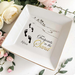 Footprints in the Sand With Beach and Palm Trees - Personalized Custom Jewelry Dish - FTH017_SCRD