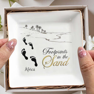 Footprints in the Sand With Beach and Palm Trees - Personalized Custom Jewelry Dish - FTH017_SCRD