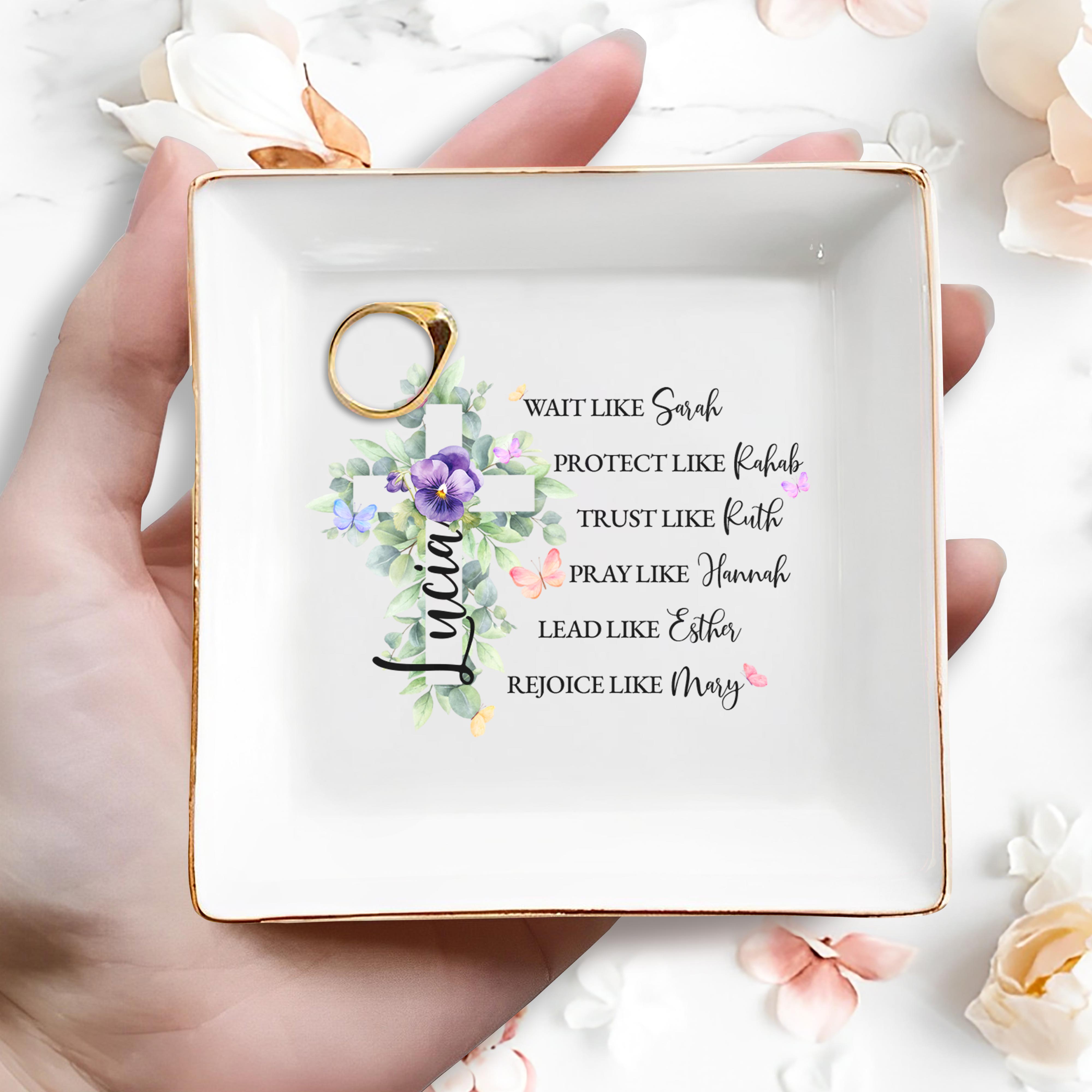 Religious Sentiments With Beautiful Flowers Design - Personalized Custom Jewelry Dish - FTH019_SCRD