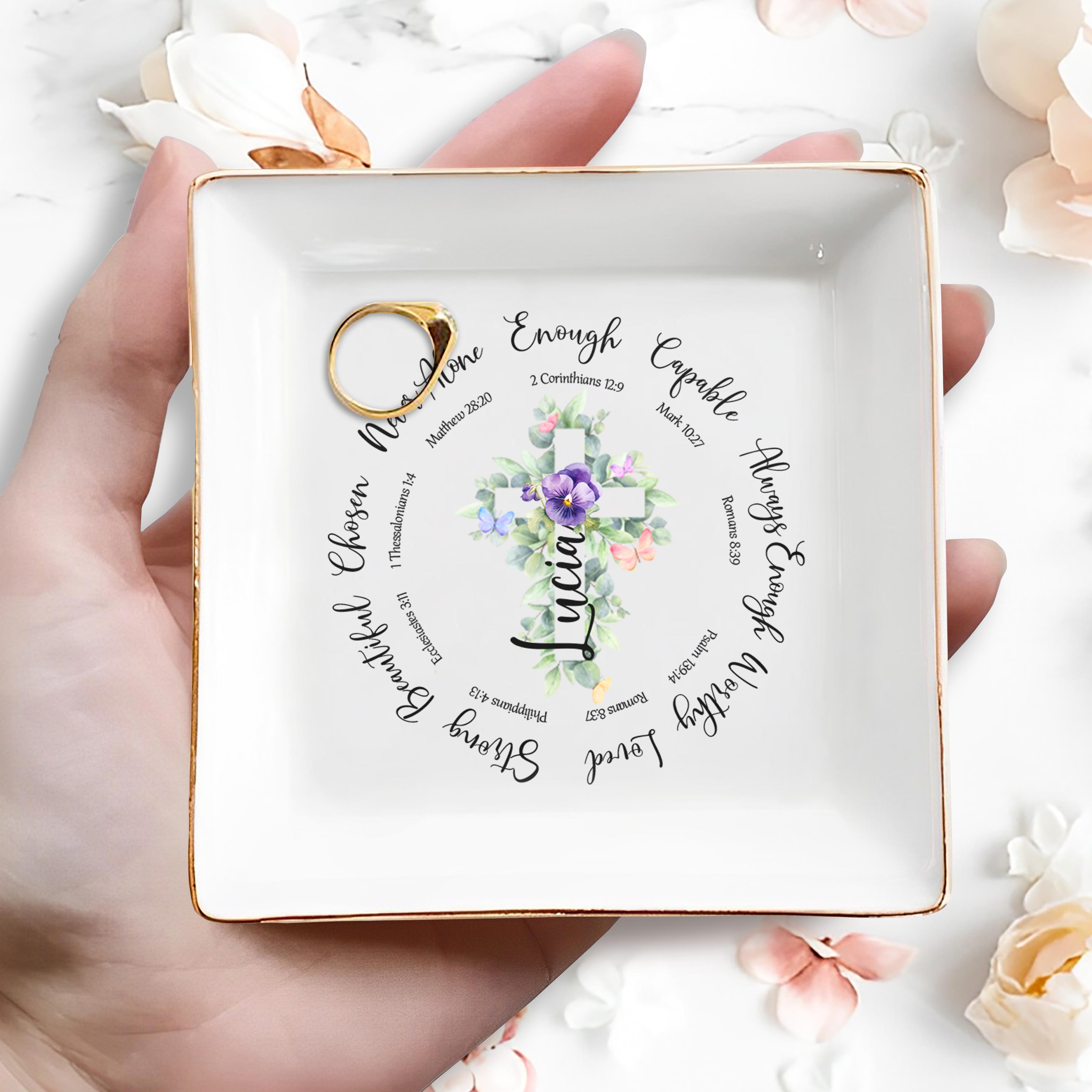 You Are Chosen, Never Alone, Spiritual Quotes With Flowers - Personalized Custom Jewelry Dish - FTH022_SCRD