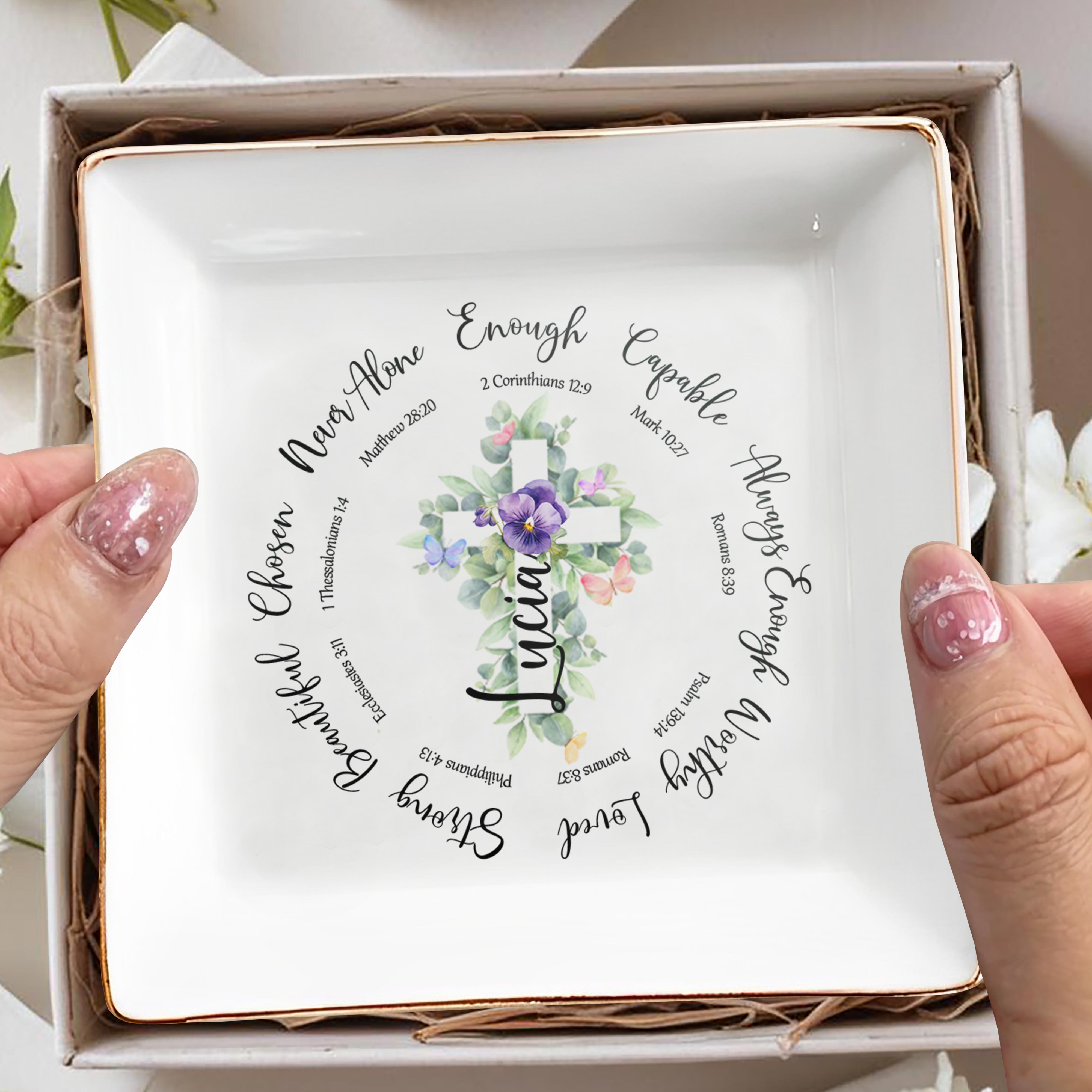 You Are Chosen, Never Alone, Spiritual Quotes With Flowers - Personalized Custom Jewelry Dish - FTH022_SCRD