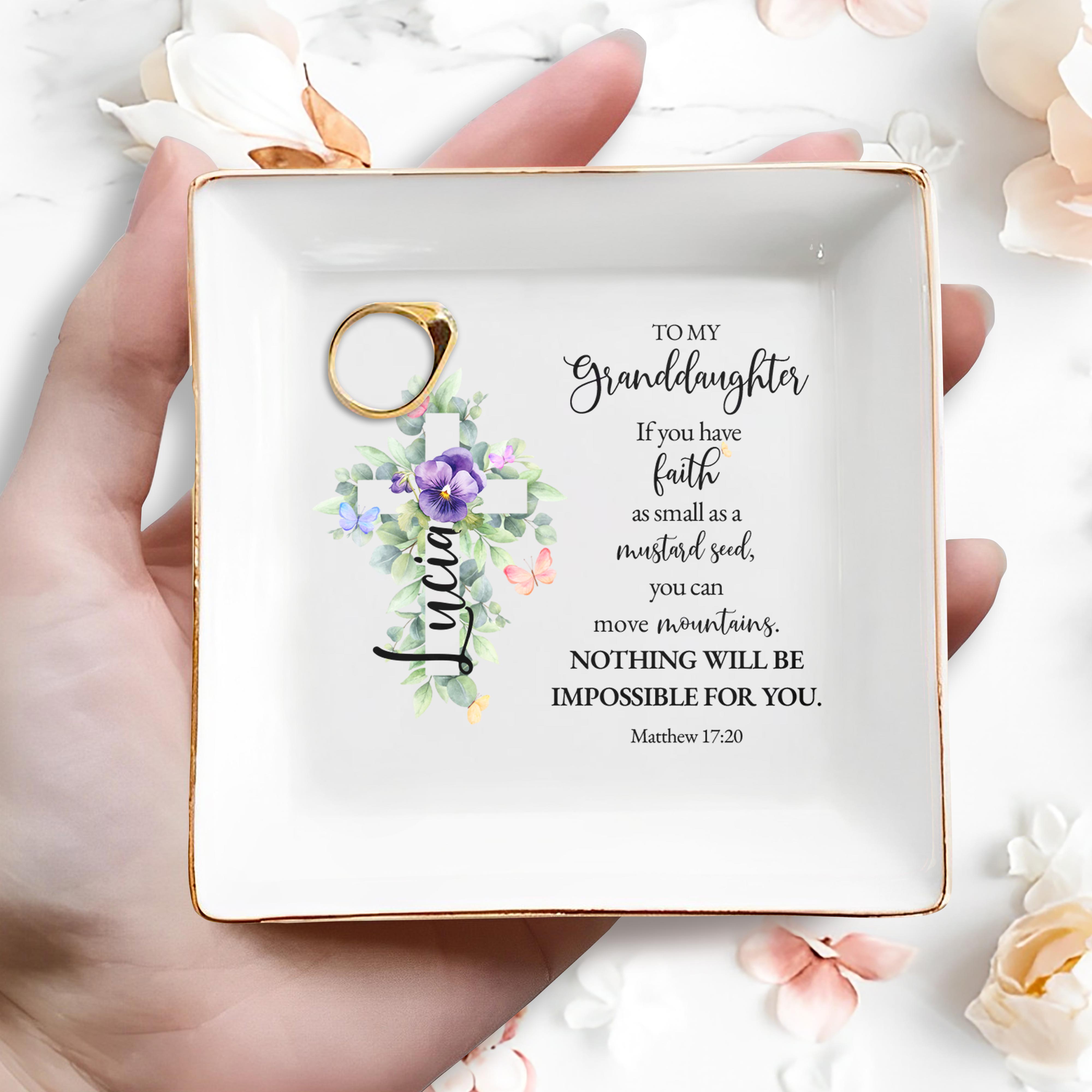 Faith Mustard Seed Move Mountains Inspirational Quote - Personalized Custom Jewelry Dish - FTH023_SCRD