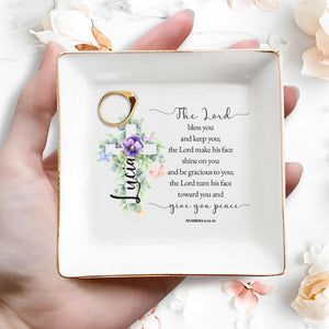 The Lord Bless You With Peace Floral Cross - Personalized Custom Jewelry Dish - FTH024_SCRD