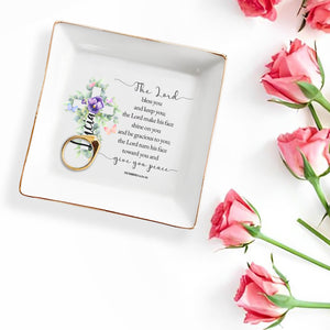 The Lord Bless You With Peace Floral Cross - Personalized Custom Jewelry Dish - FTH024_SCRD