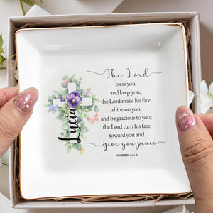 The Lord Bless You With Peace Floral Cross - Personalized Custom Jewelry Dish - FTH024_SCRD
