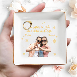 Not Sisters By Blood But Sisters In Christ Snowflake Heart Photo - Personalized Custom Jewelry Dish - FTH028_SCRD